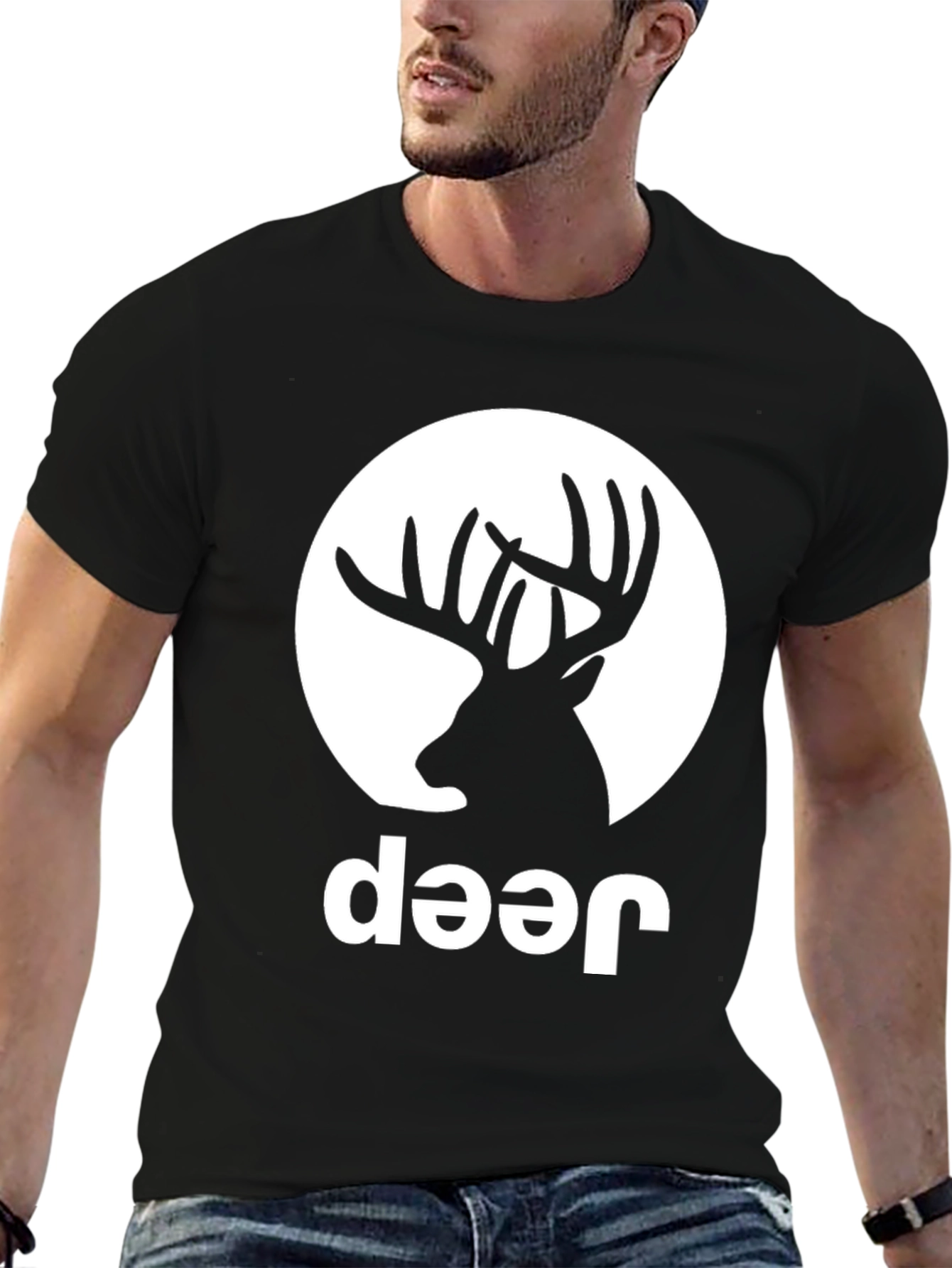 Black Deer Graphic Tee - Black Crew Neck T-Shirt view 6