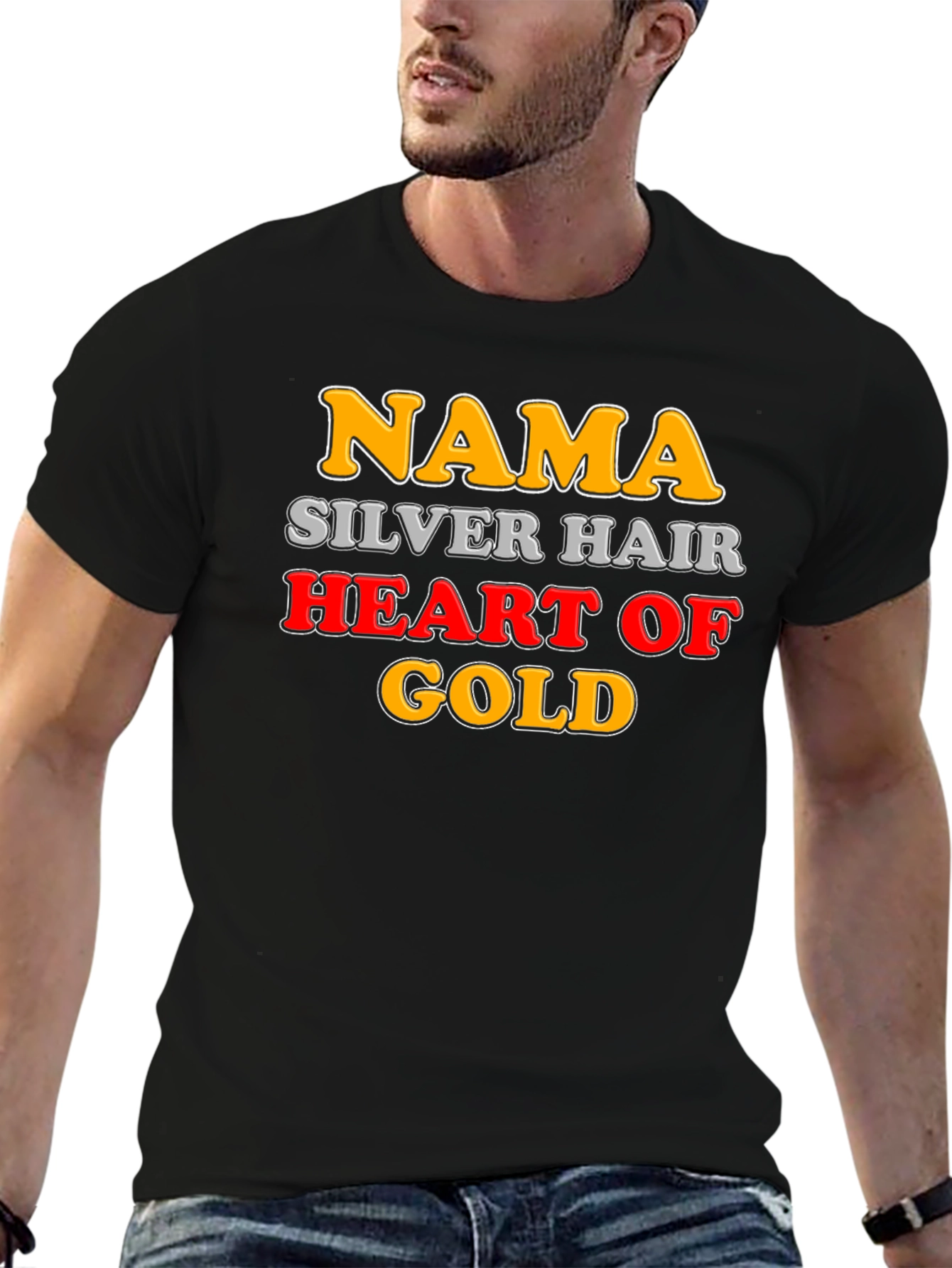 Black Nama Silver Hair Heart of Gold Novelty T-Shirt view 6