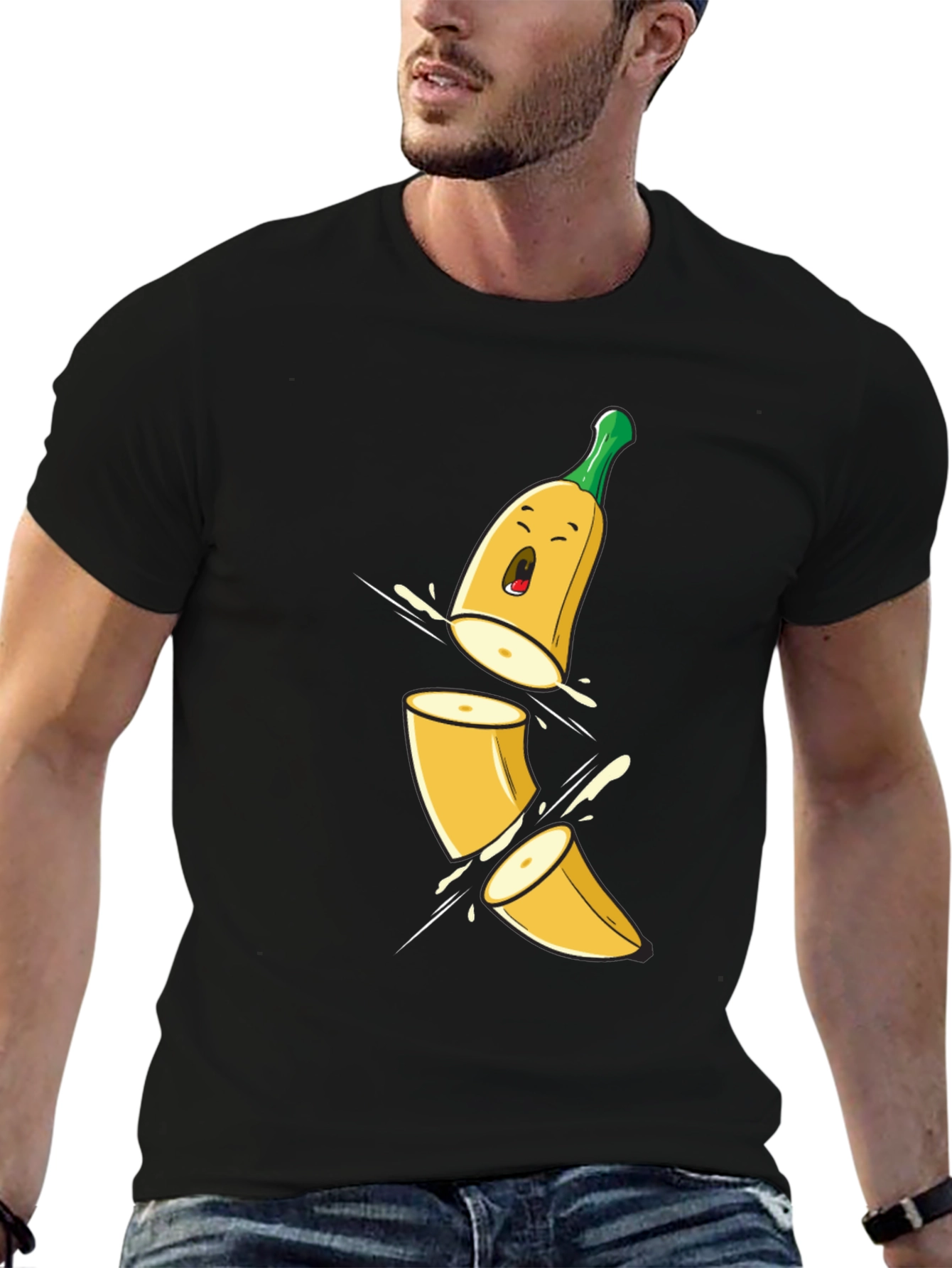 Black Sliced Banana Cartoon T-Shirt view 6