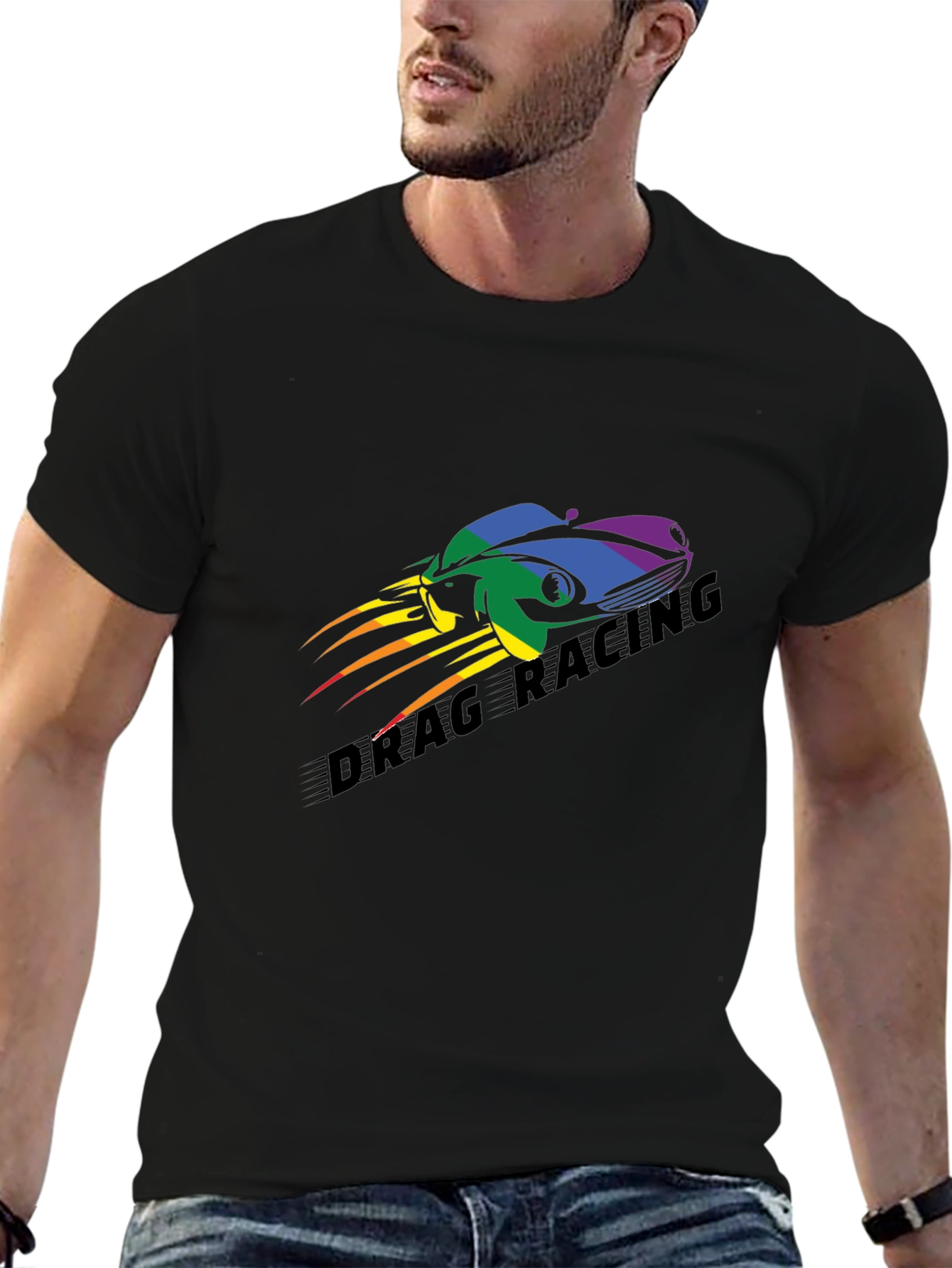 Black Drag Racing Pride T-Shirt - Black, Car Design view 6