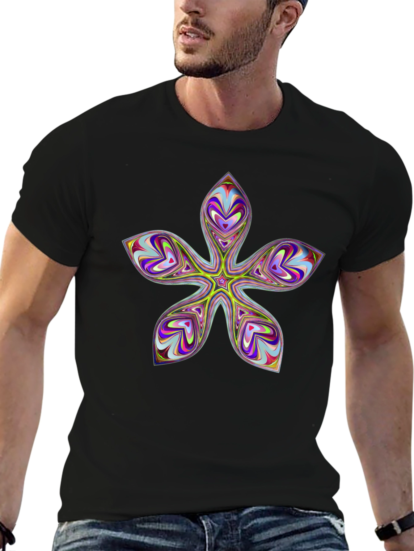 Black Abstract Floral Graphic Black T-Shirt view 6