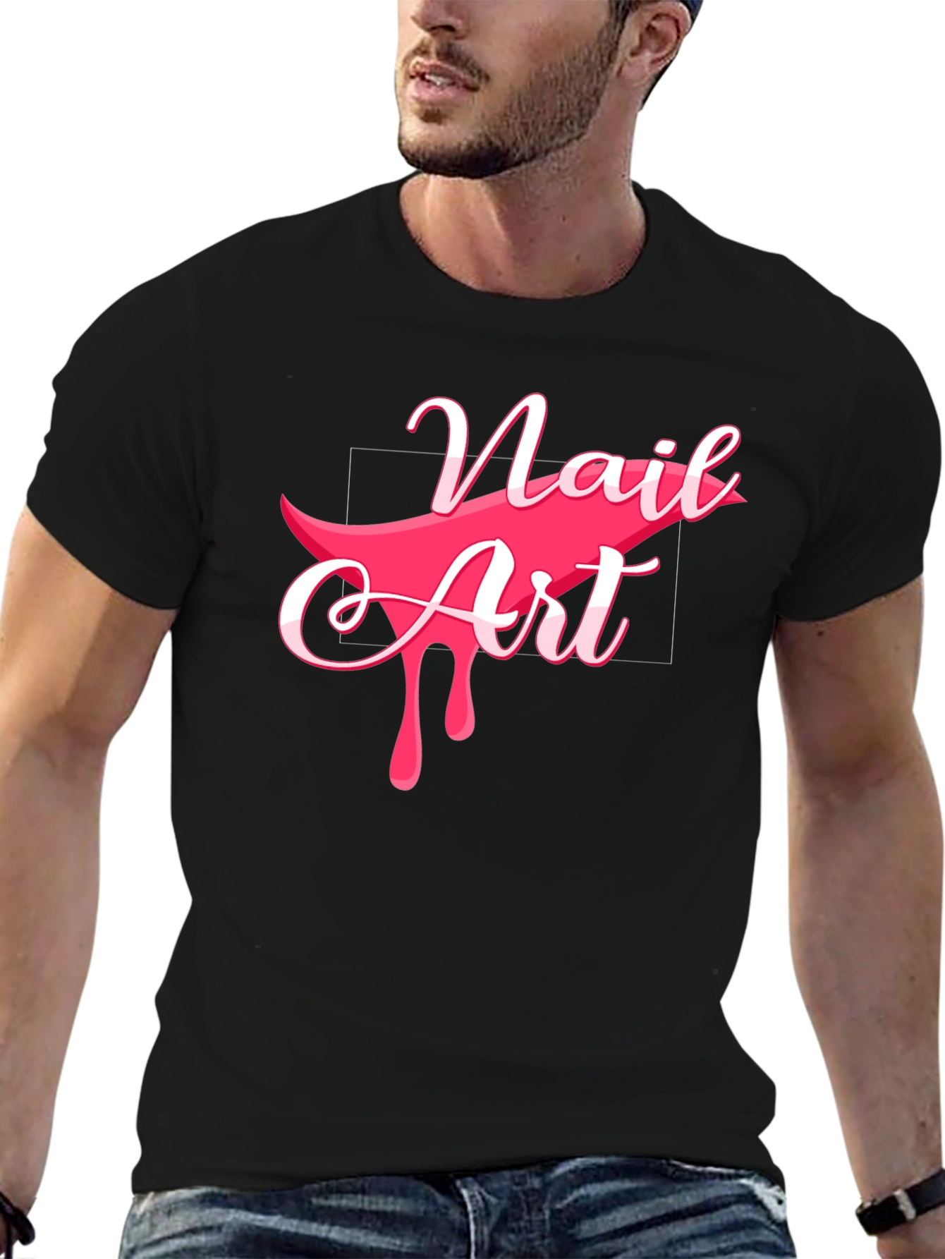 Black Nail Art Graphic Tee - Stylish Black Cotton T-Shirt view 6