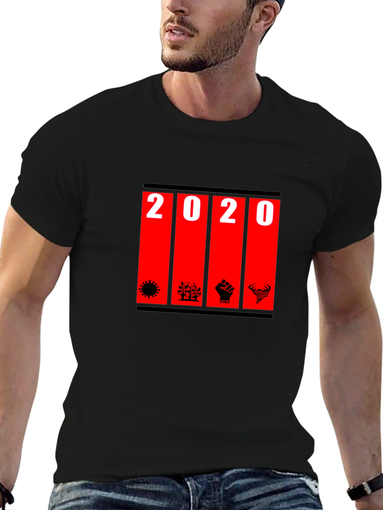 Black 2020 Graphic T-Shirt - Black Crew Neck Tee view 6