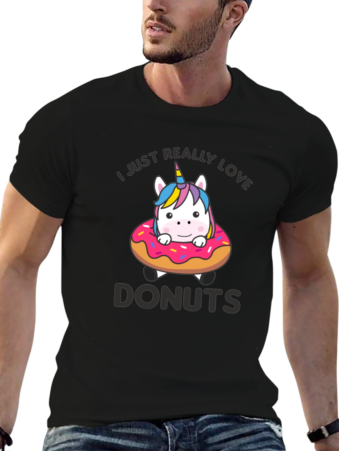 Black Unicorn Donut T-Shirt - I Love Donuts Graphic Tee view 6