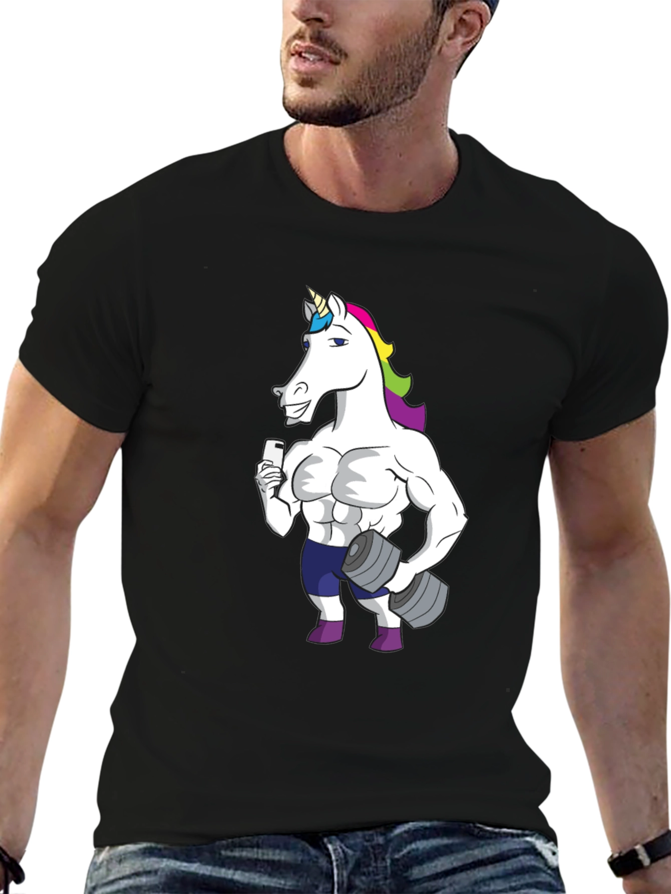 Black Unicorn Gym Workout T-Shirt - Black view 6