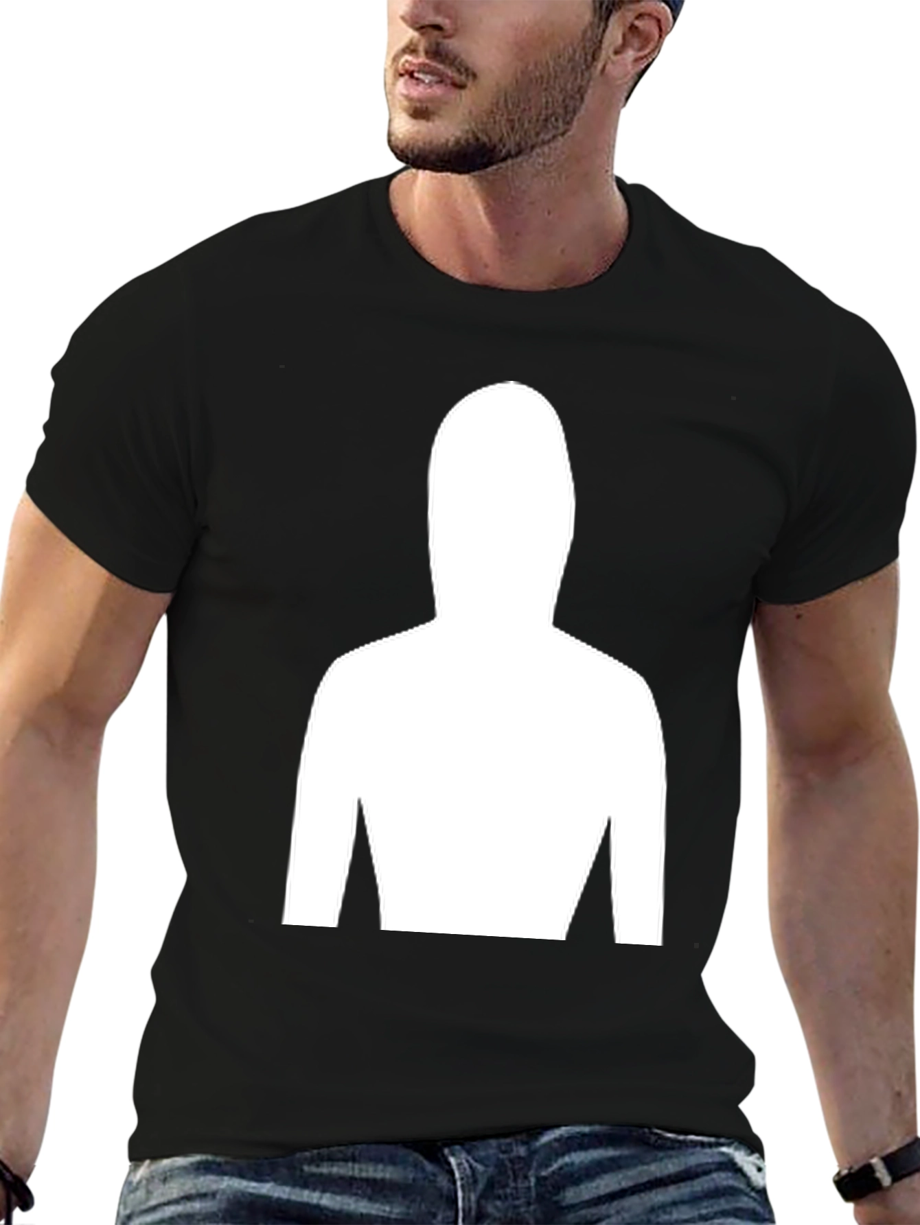 Black Mystery Figure Tee - Black Cotton Crew Neck T-Shirt view 6