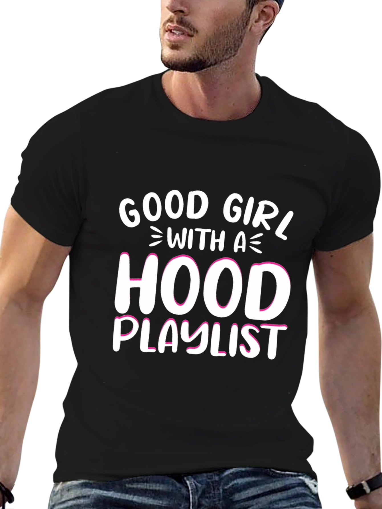 Black Good Girl with a Hood Playlist T-Shirt view 6