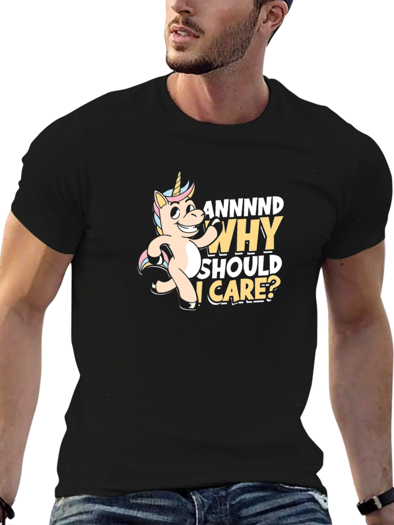 Black Funny Unicorn T-Shirt - Why Should I Care? view 6