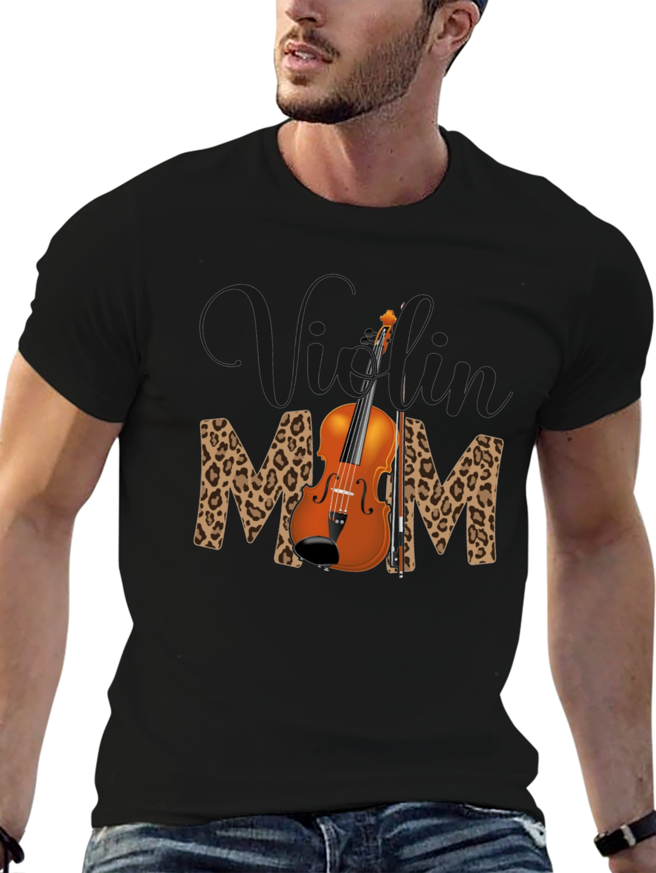 Black Violin Mom Leopard Print T-Shirt view 6