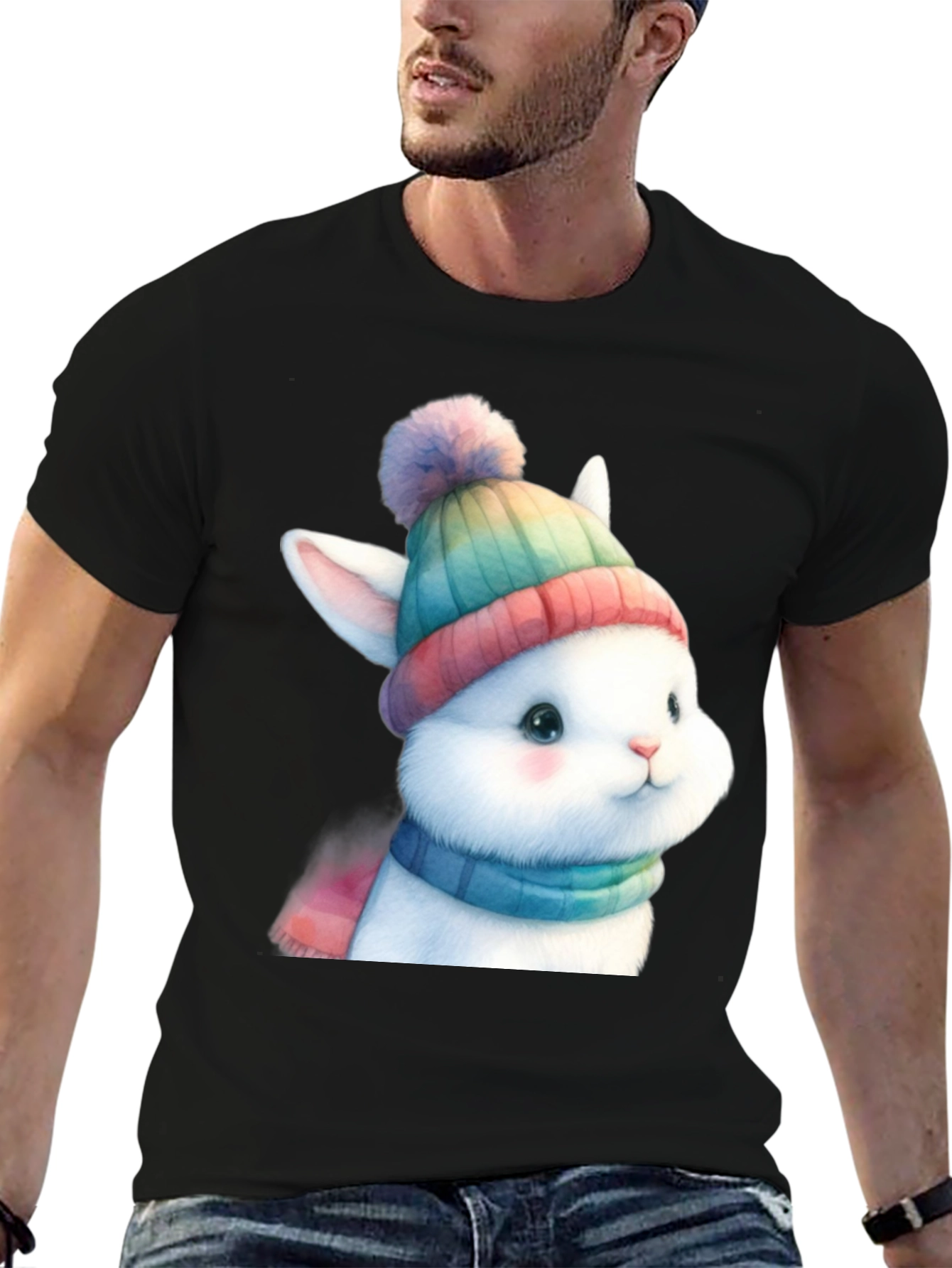 Black Winter Bunny T-Shirt - Cute & Cozy view 6