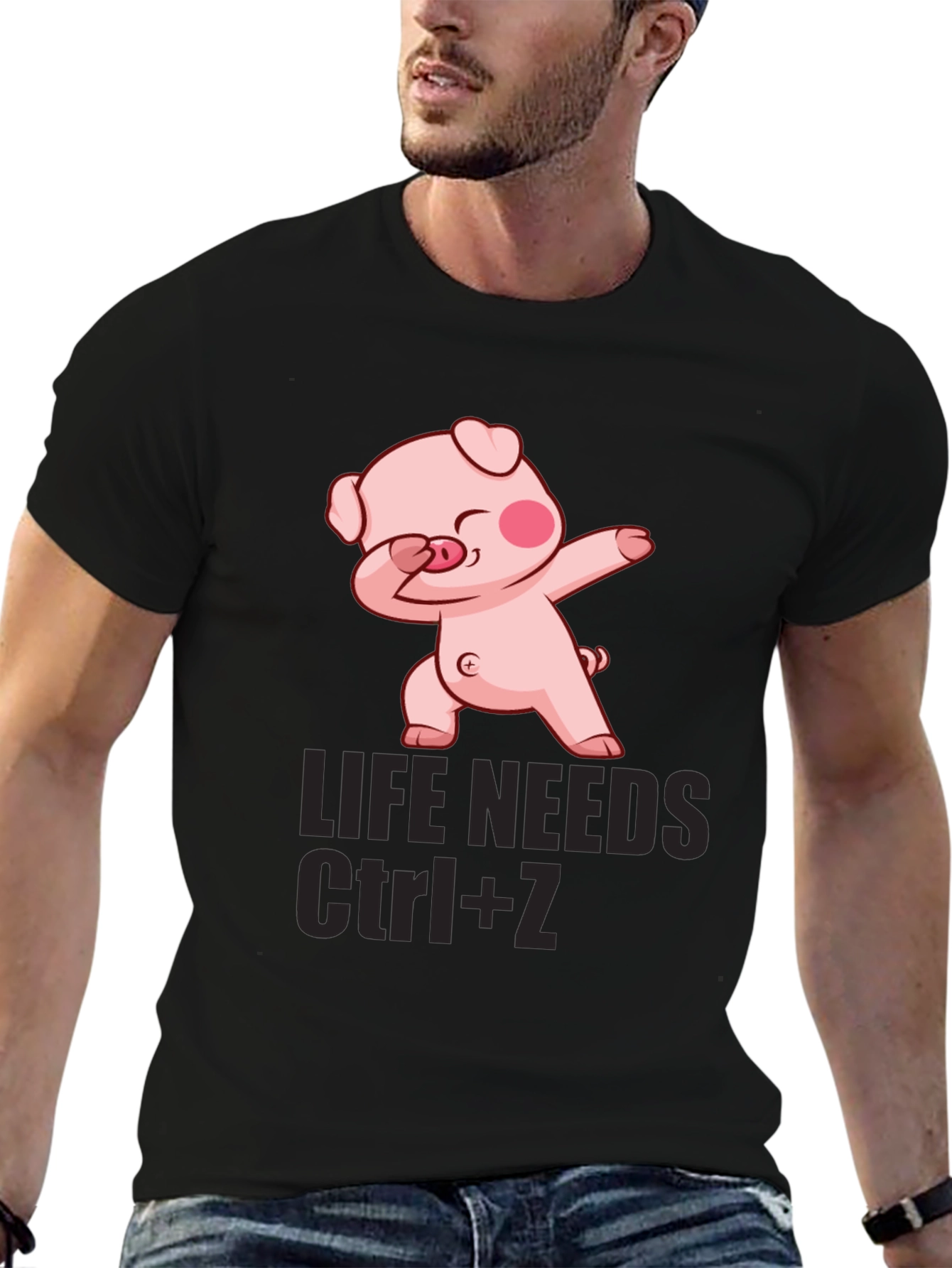 Black Life Needs Ctrl+Z Pig Dab Graphic Tee view 6