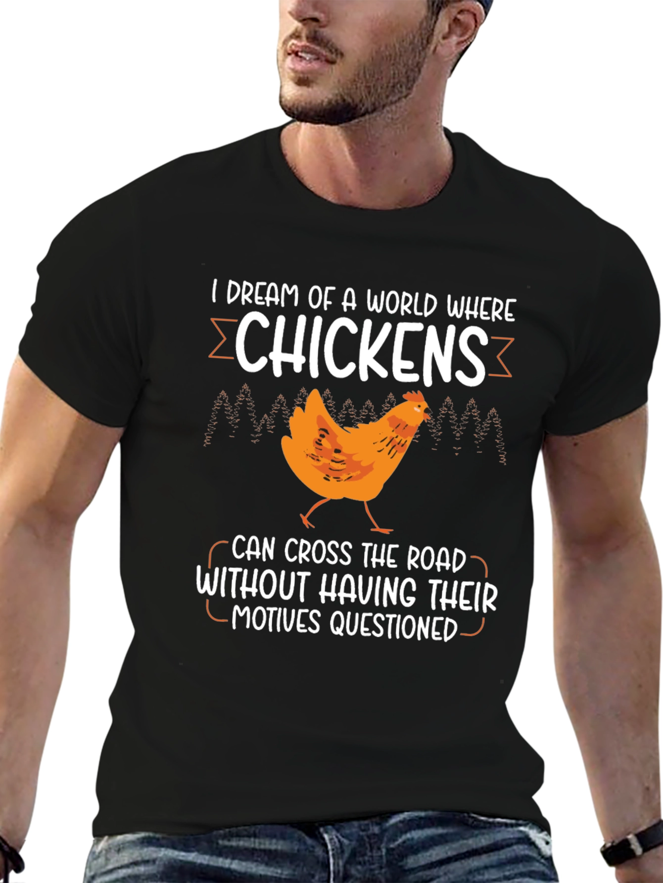 Black Funny Chicken Crossing T-Shirt - Question Motives Humor Tee view 6
