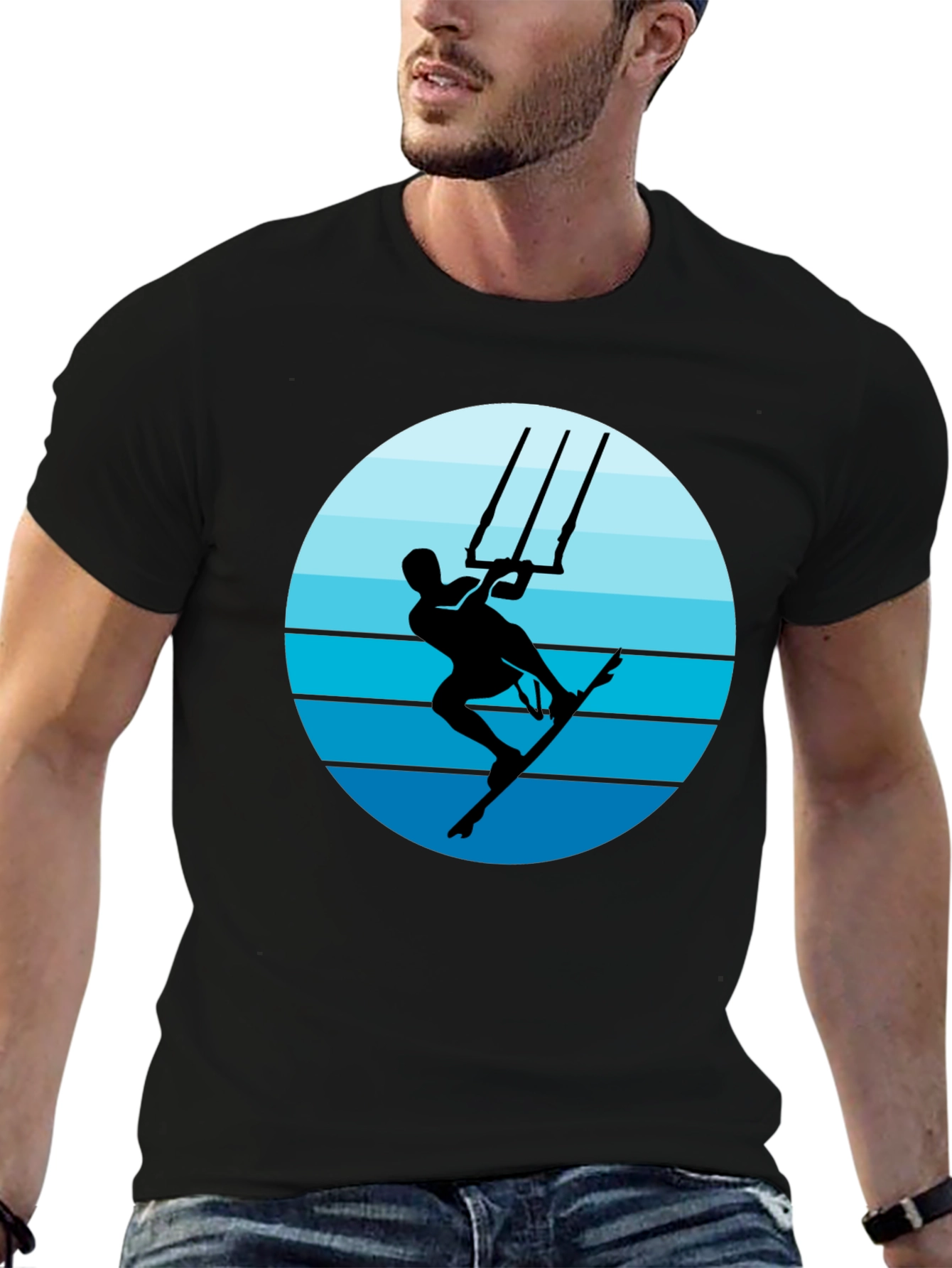 Black Kitesurfing Graphic T-Shirt - Black Cotton Tee view 6