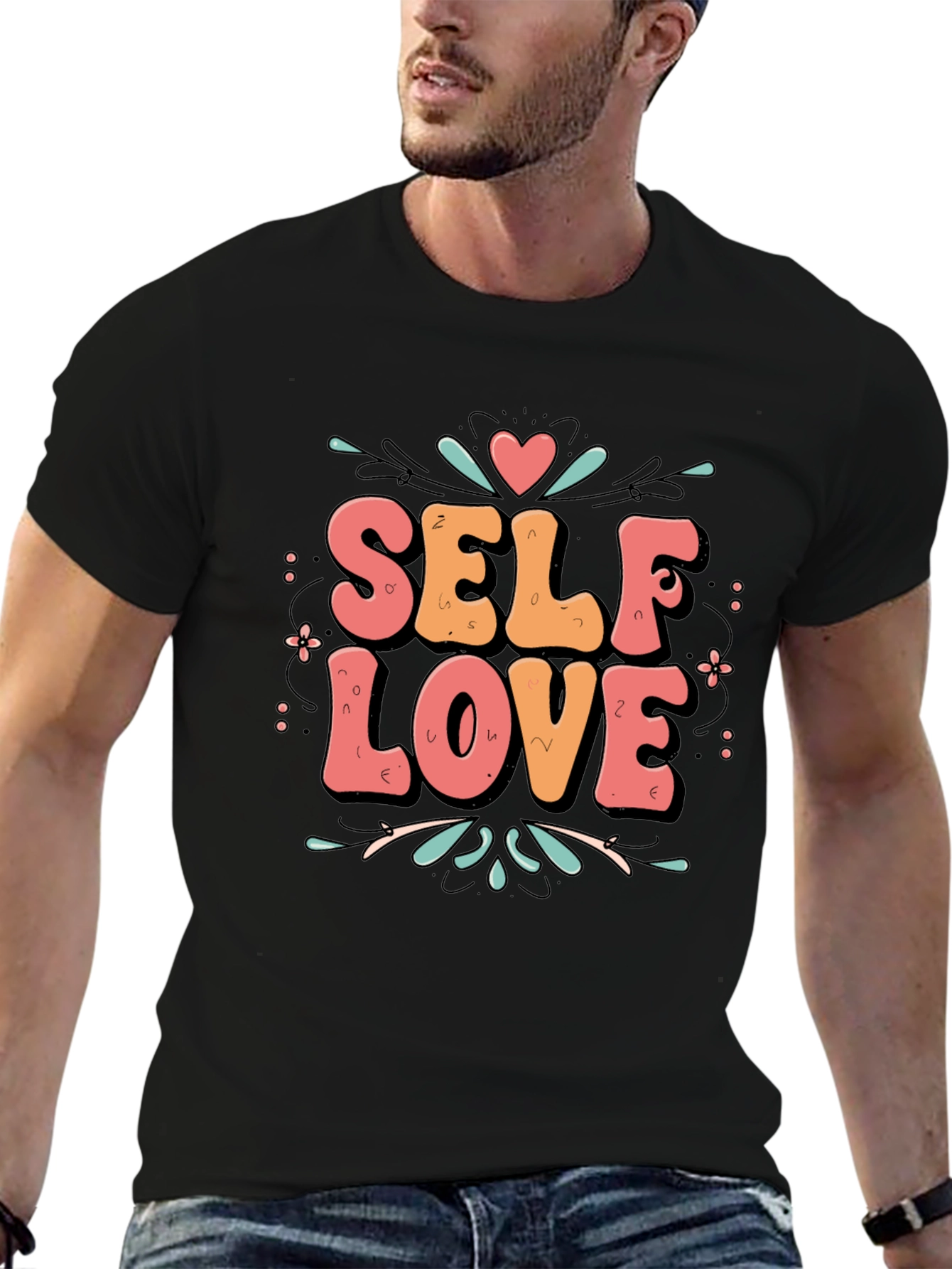 Black Self Love Graphic Tee - Trendy Black T-Shirt view 6