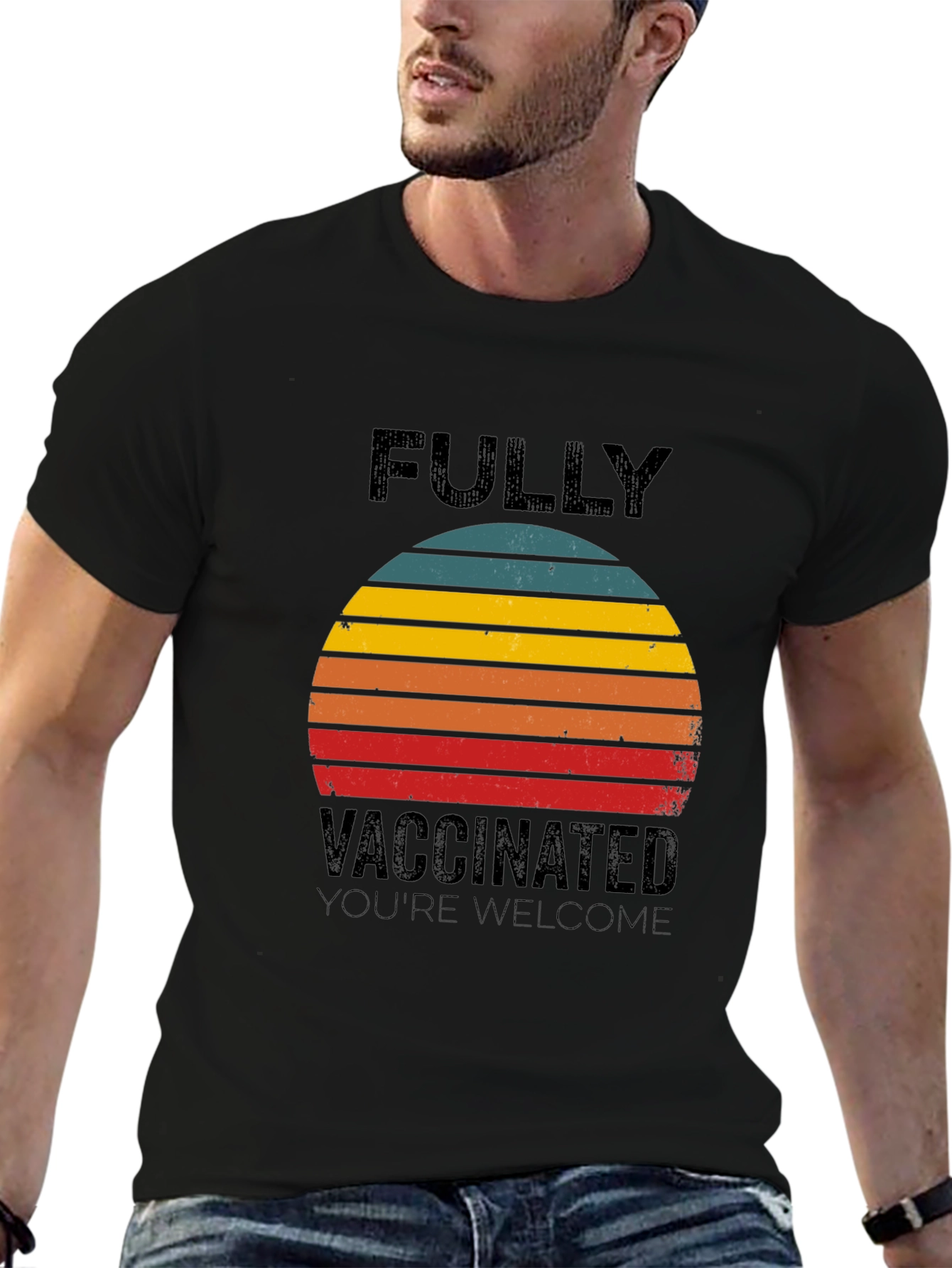 Black Fully Vaccinated Retro T-Shirt view 6