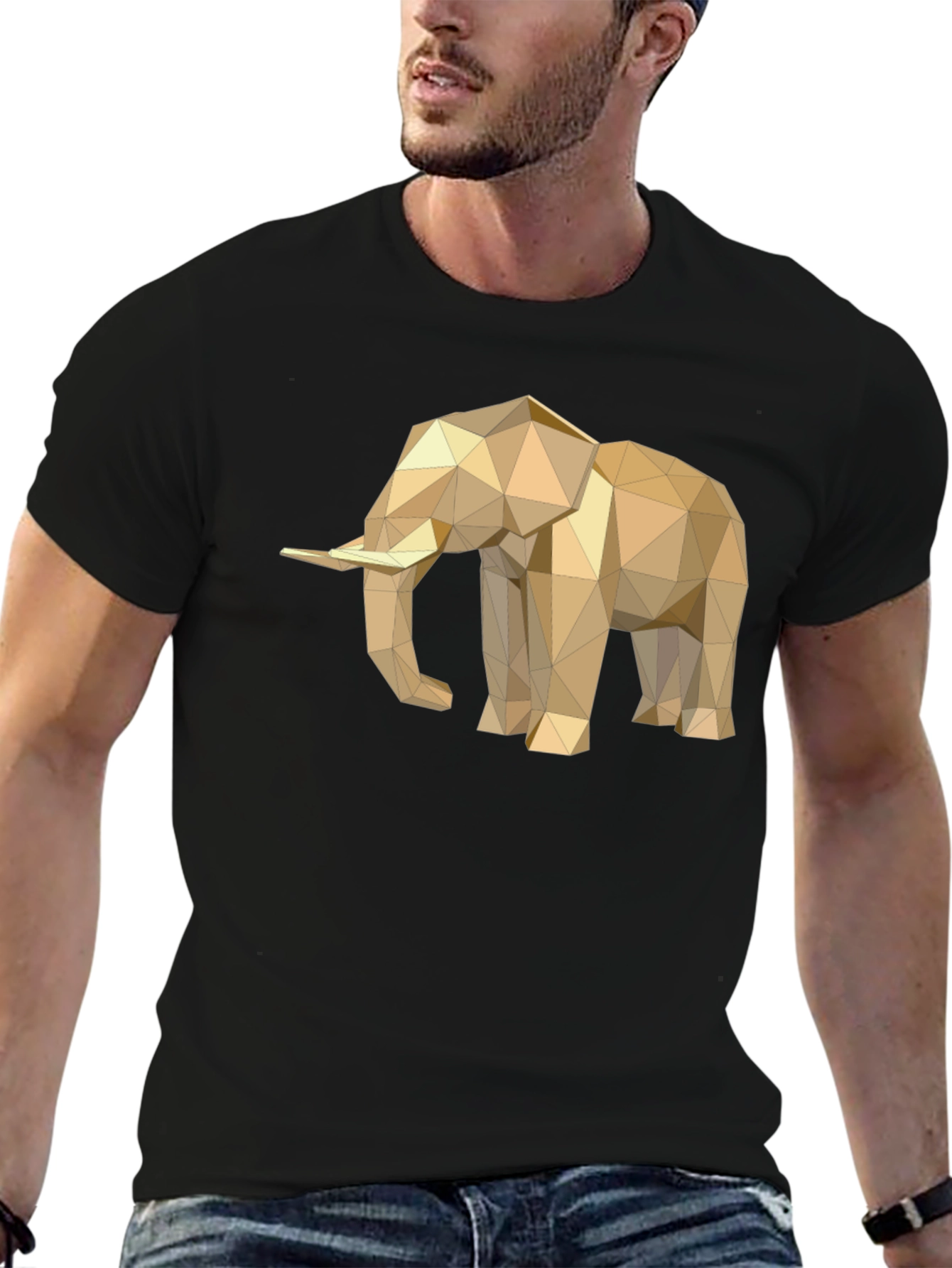 Black Geometric Elephant Tee - Modern Minimalist Design view 6