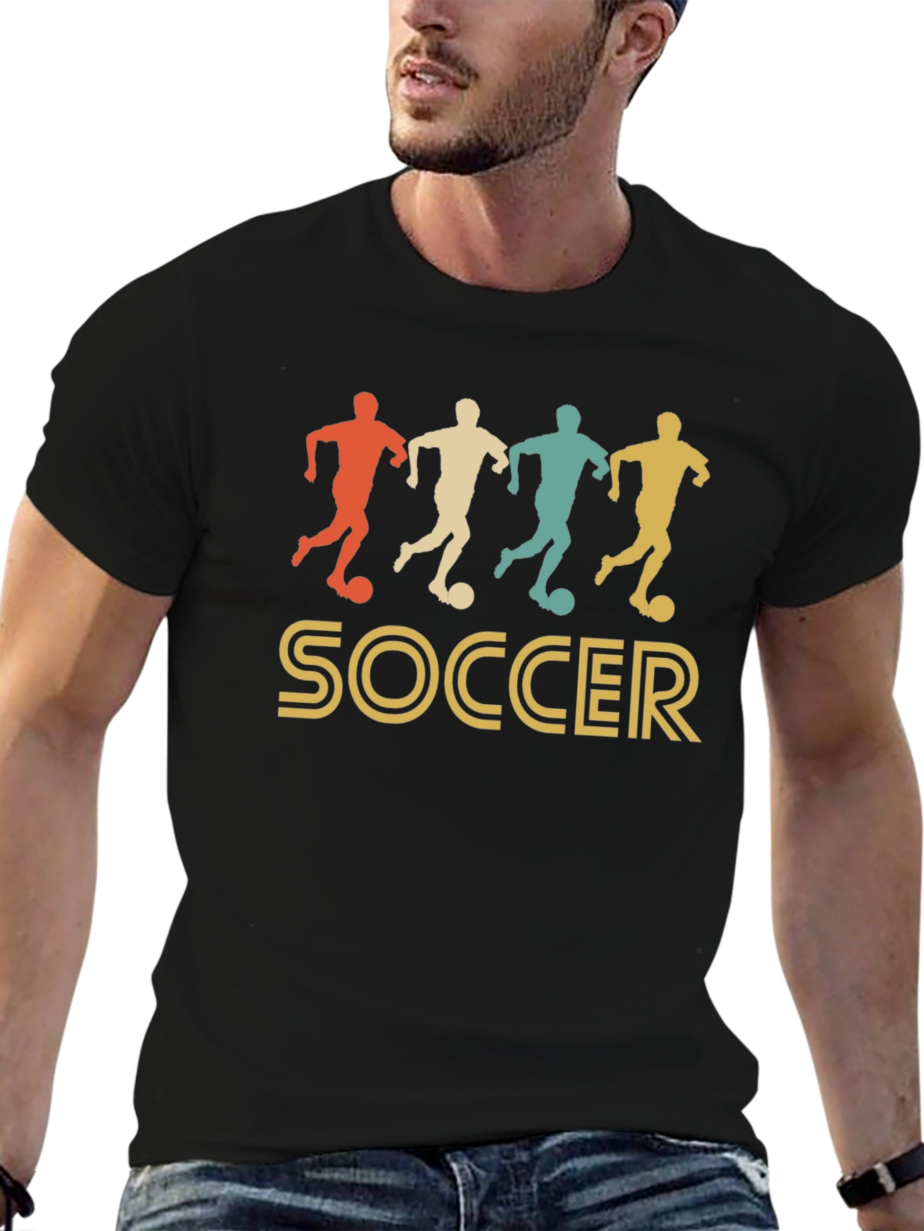 Black Retro Soccer T-Shirt - Vintage Style Tee view 6