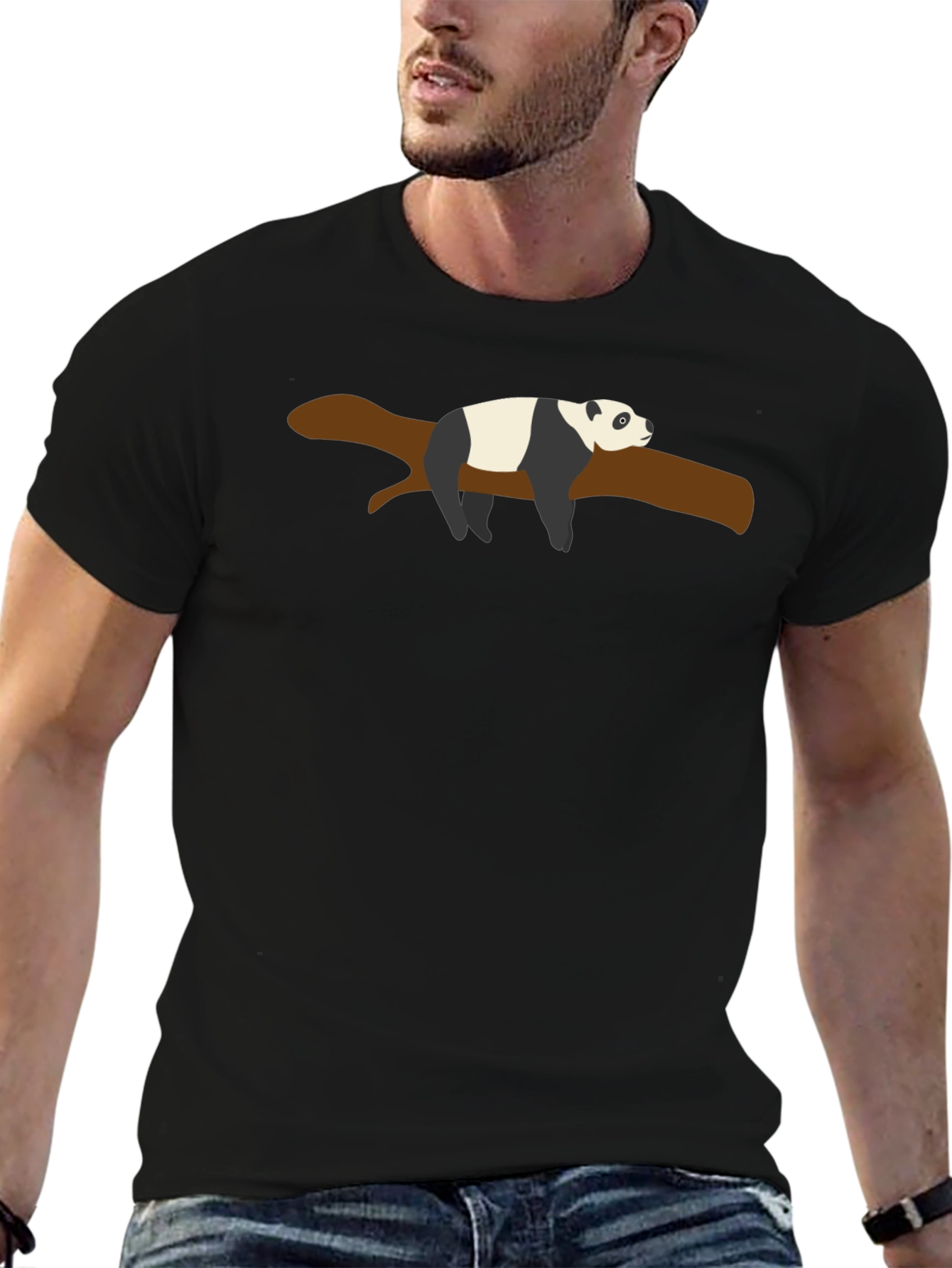 Black Lazy Panda Branch Black T-Shirt view 6