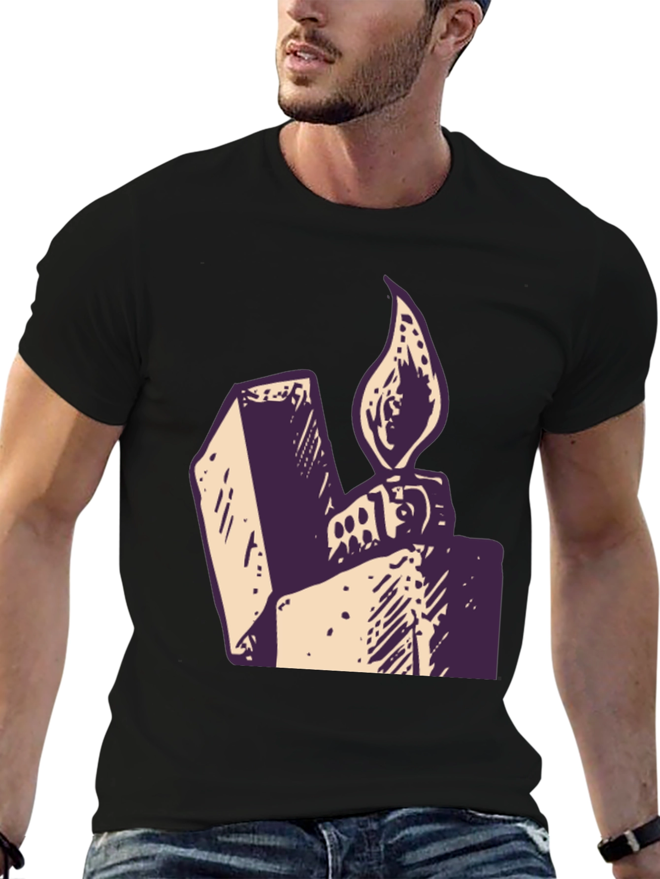 Black Vintage Lighter Graphic Tee - Black Cotton Comfort view 6