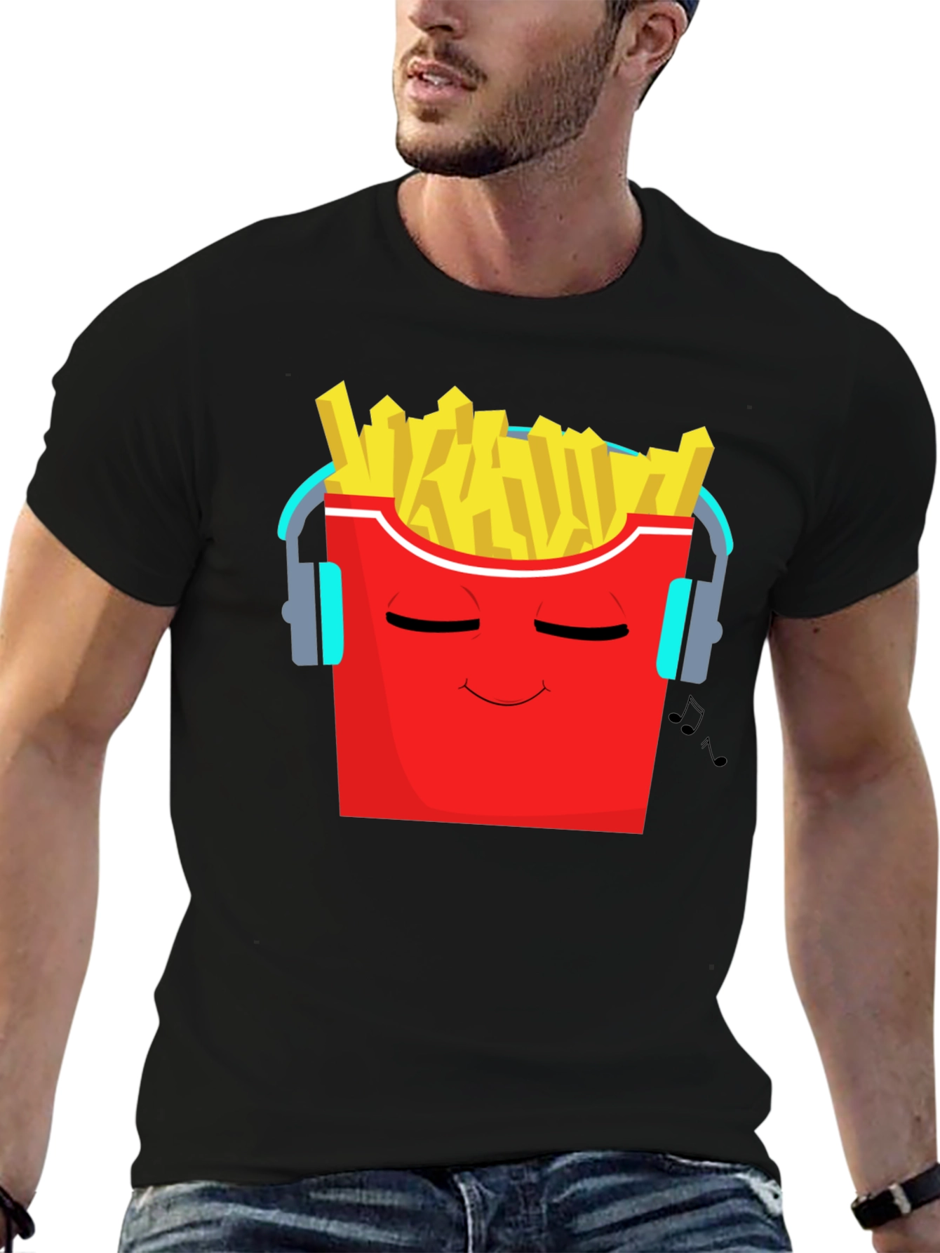 Black Cool Fries Graphic Tee - Music Lover T-Shirt view 6