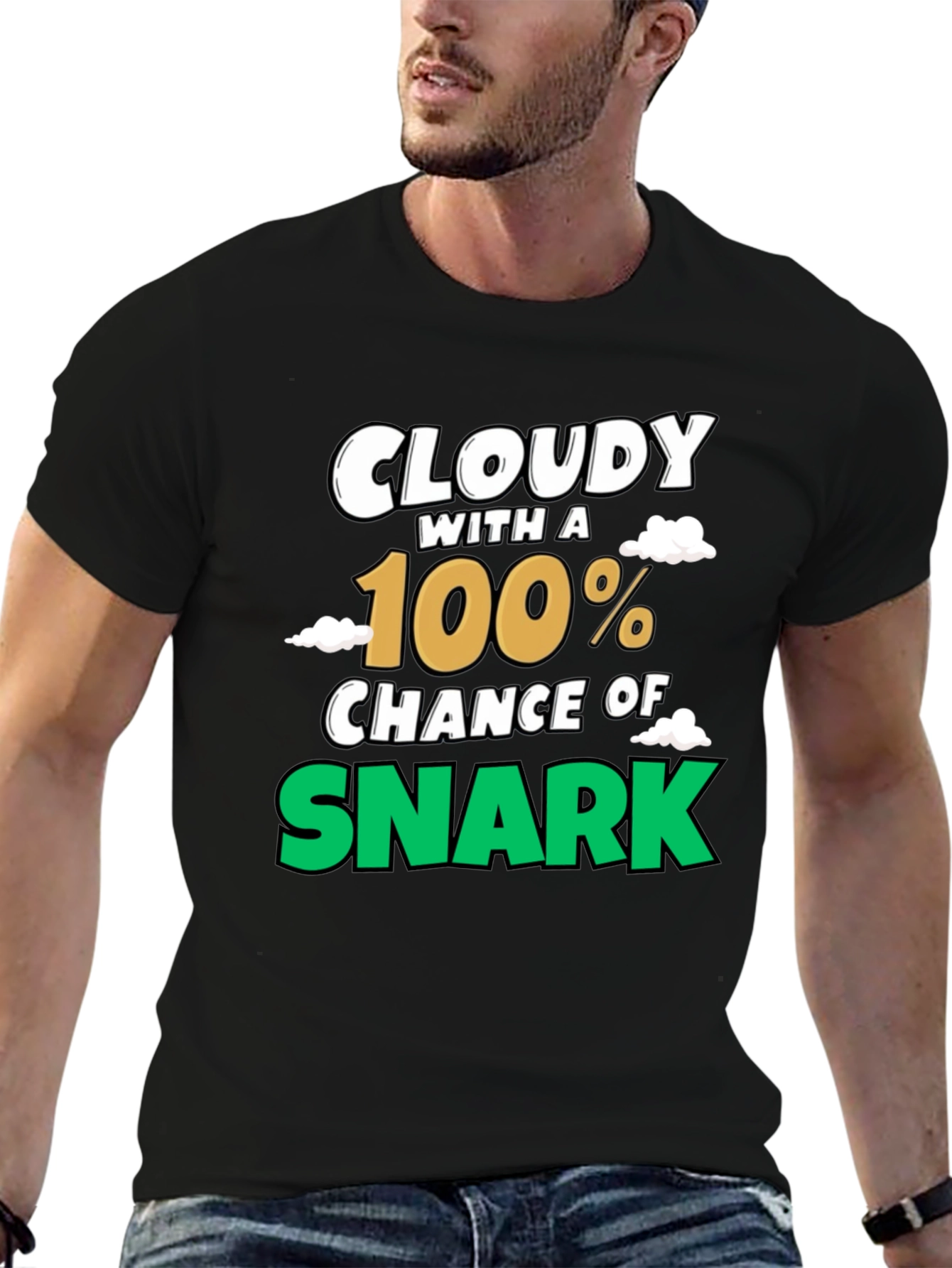 Black Cloudy with a 100% Chance of Snark Graphic Tee view 6