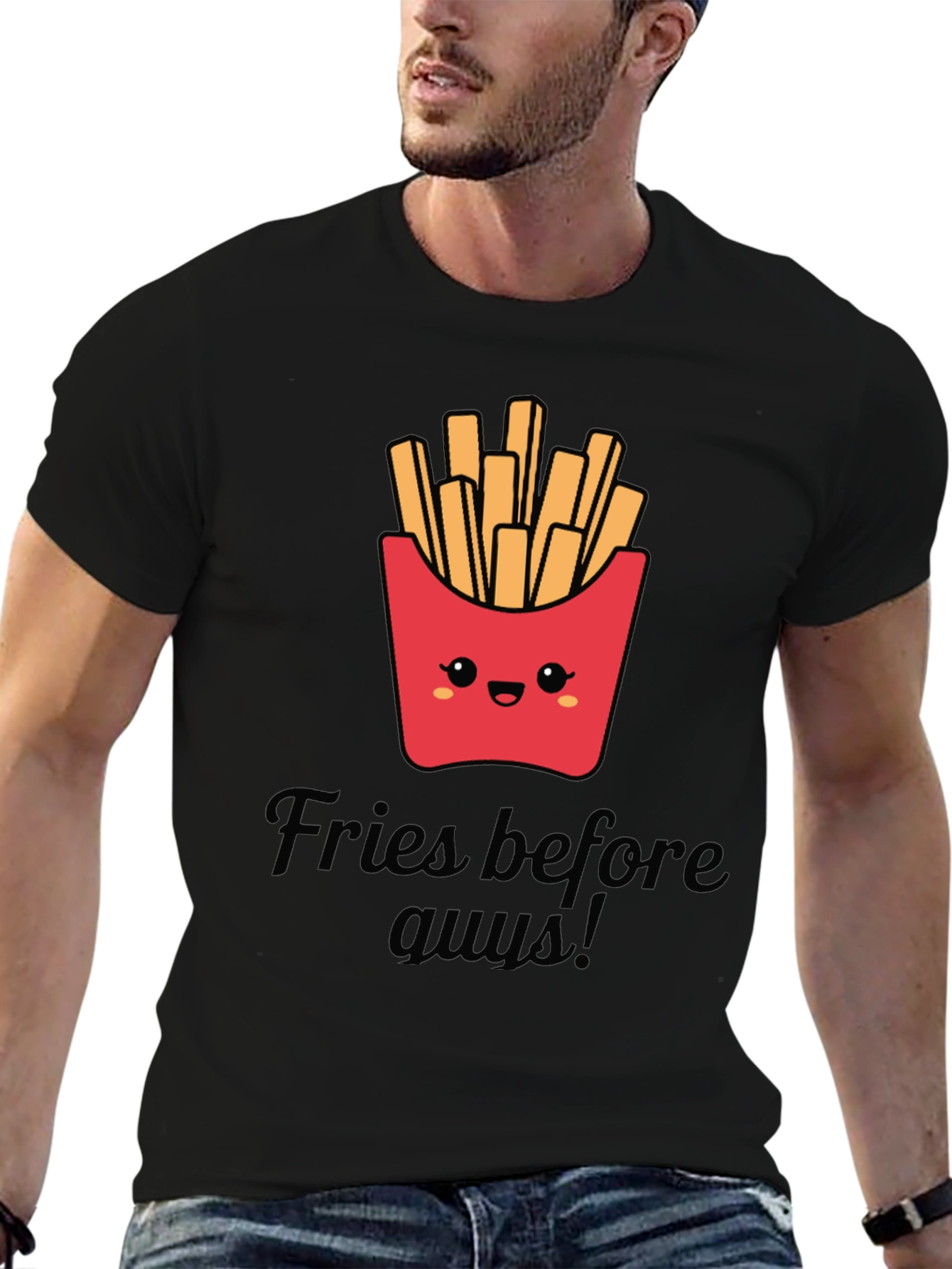 Black Fries Before Guys Graphic Tee - Black Unisex T-Shirt view 6