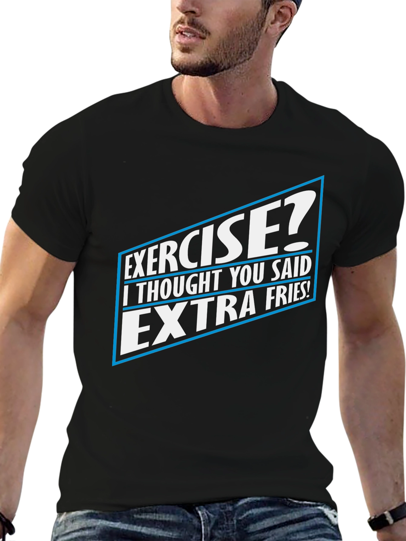 Black Exercise? Extra Fries! Funny Graphic Tee view 6