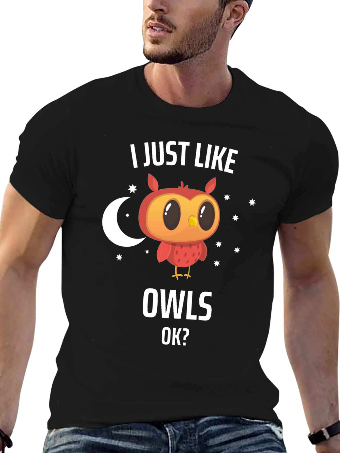 Black I Just Like Owls OK? Black Graphic Tee view 6