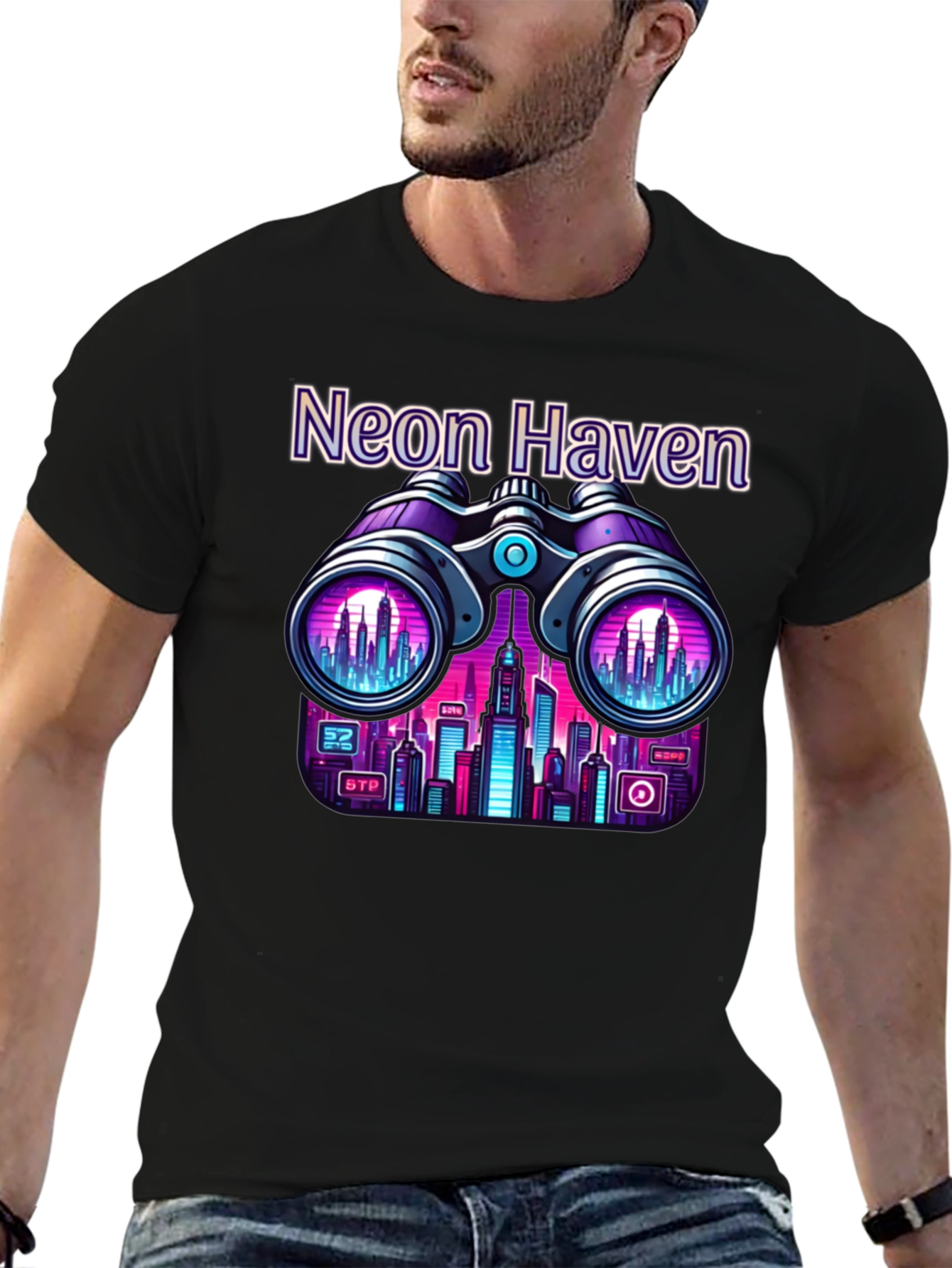 Neon Haven Cityscape Graphic Tee - 6