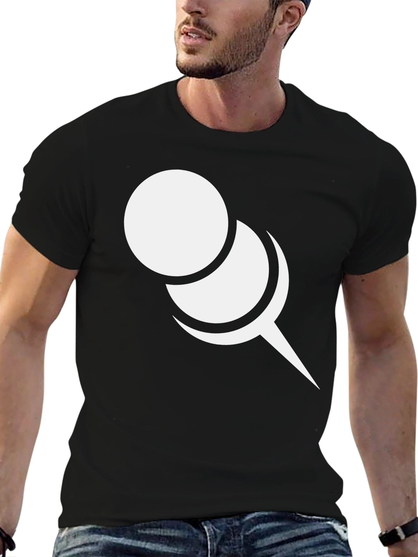 Black Graphic Tee: White Push Pin Design on Black Shirt view 6
