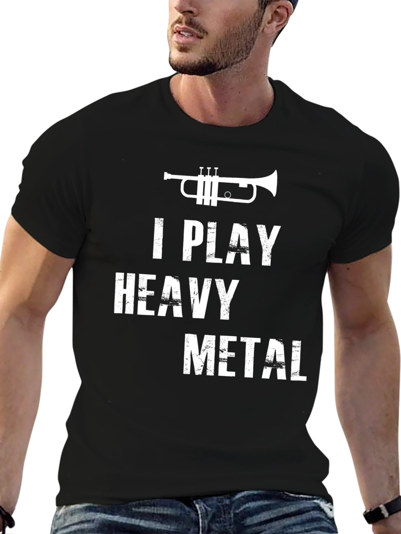 Black I Play Heavy Metal Trumpet Graphic Tee view 6