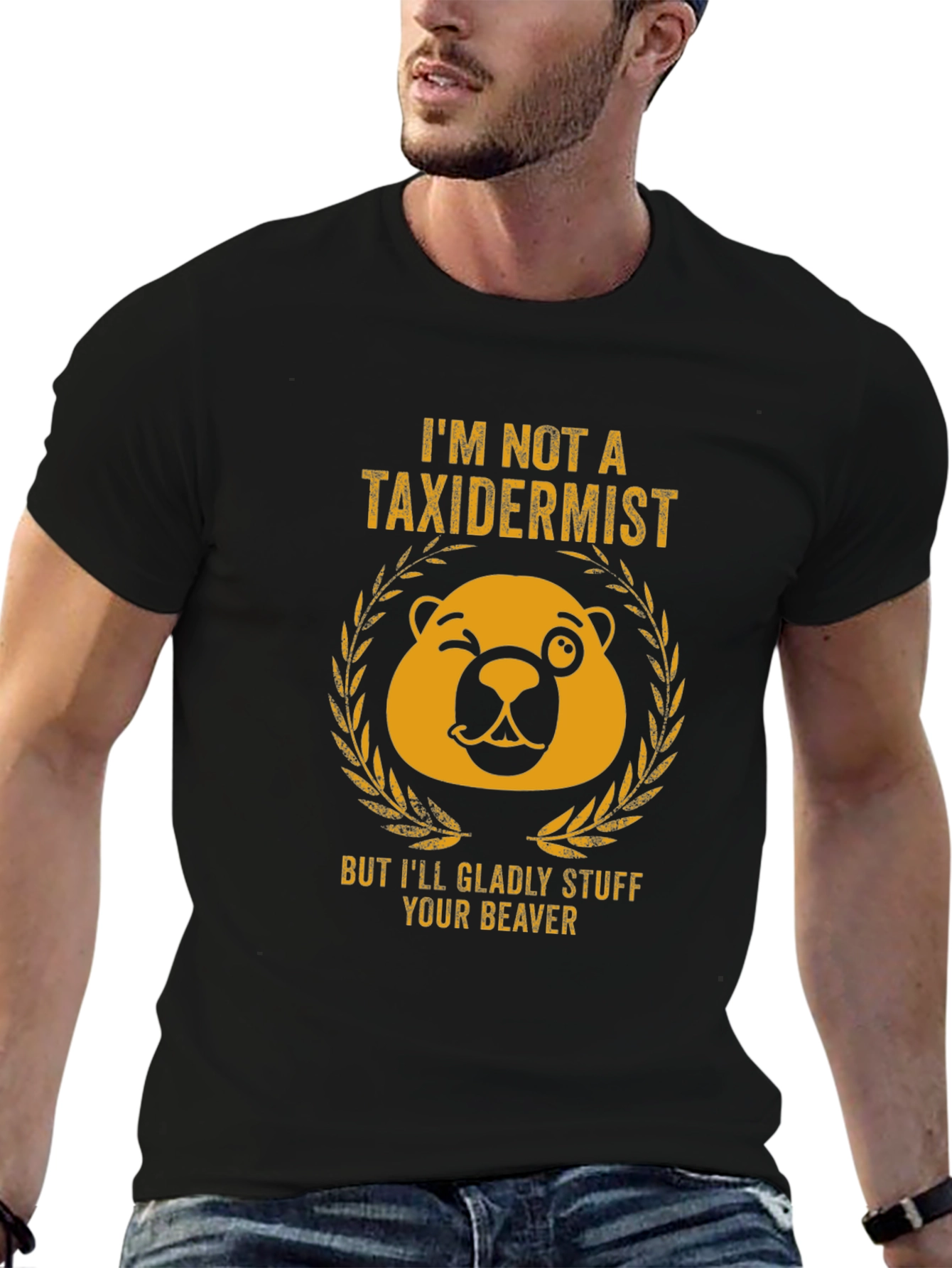 Black Funny Taxidermist Beaver Graphic T-Shirt view 6