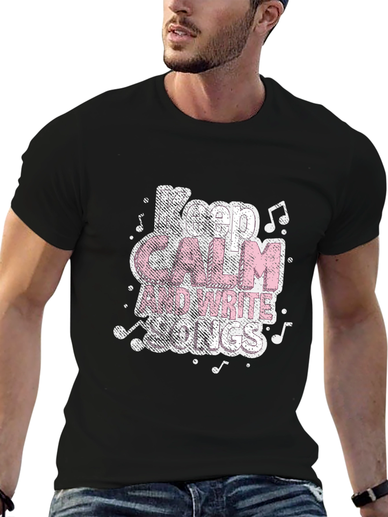 Black Keep Calm and Write Songs Black T-Shirt view 6