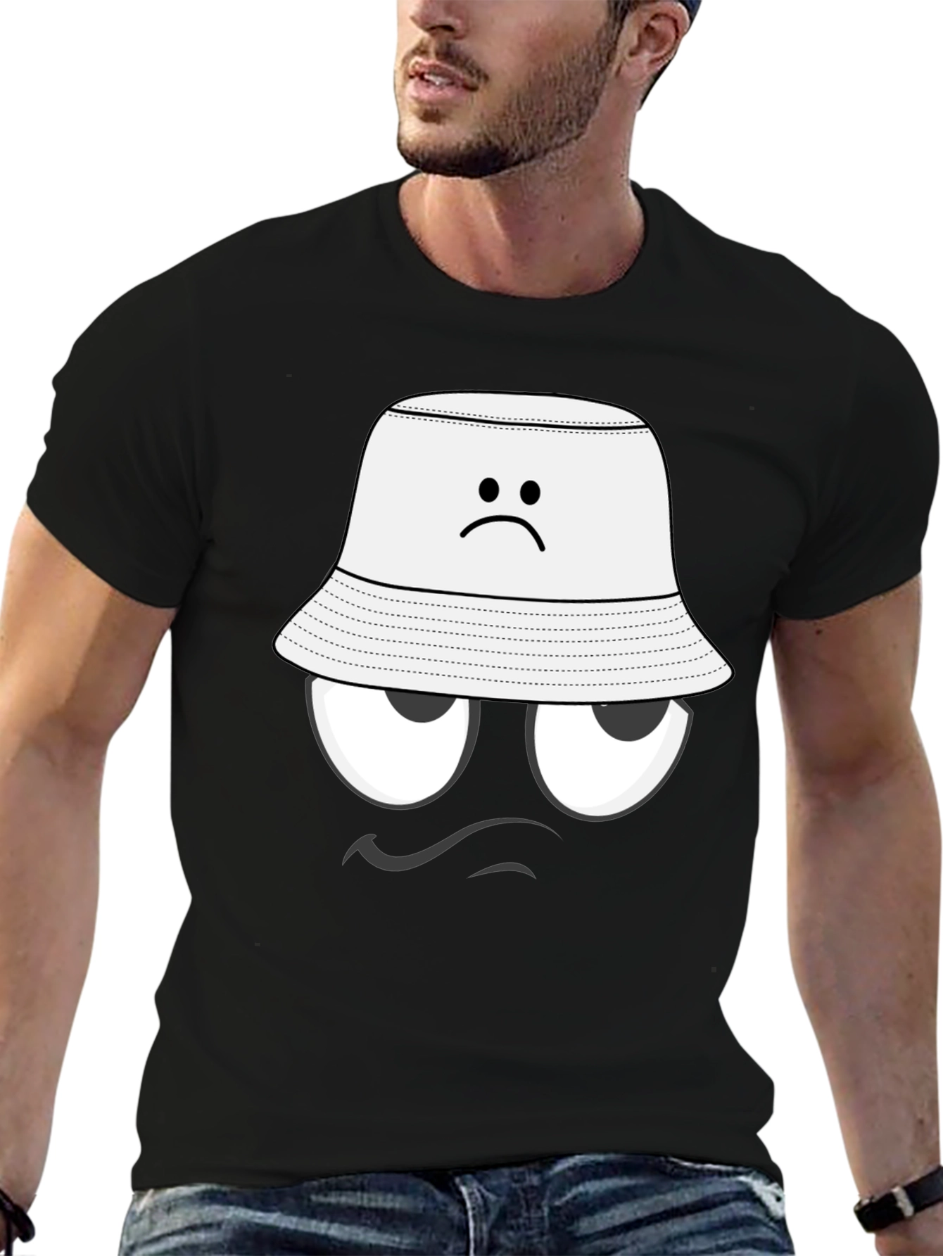 Black Humorous Grumpy Face T-Shirt view 6