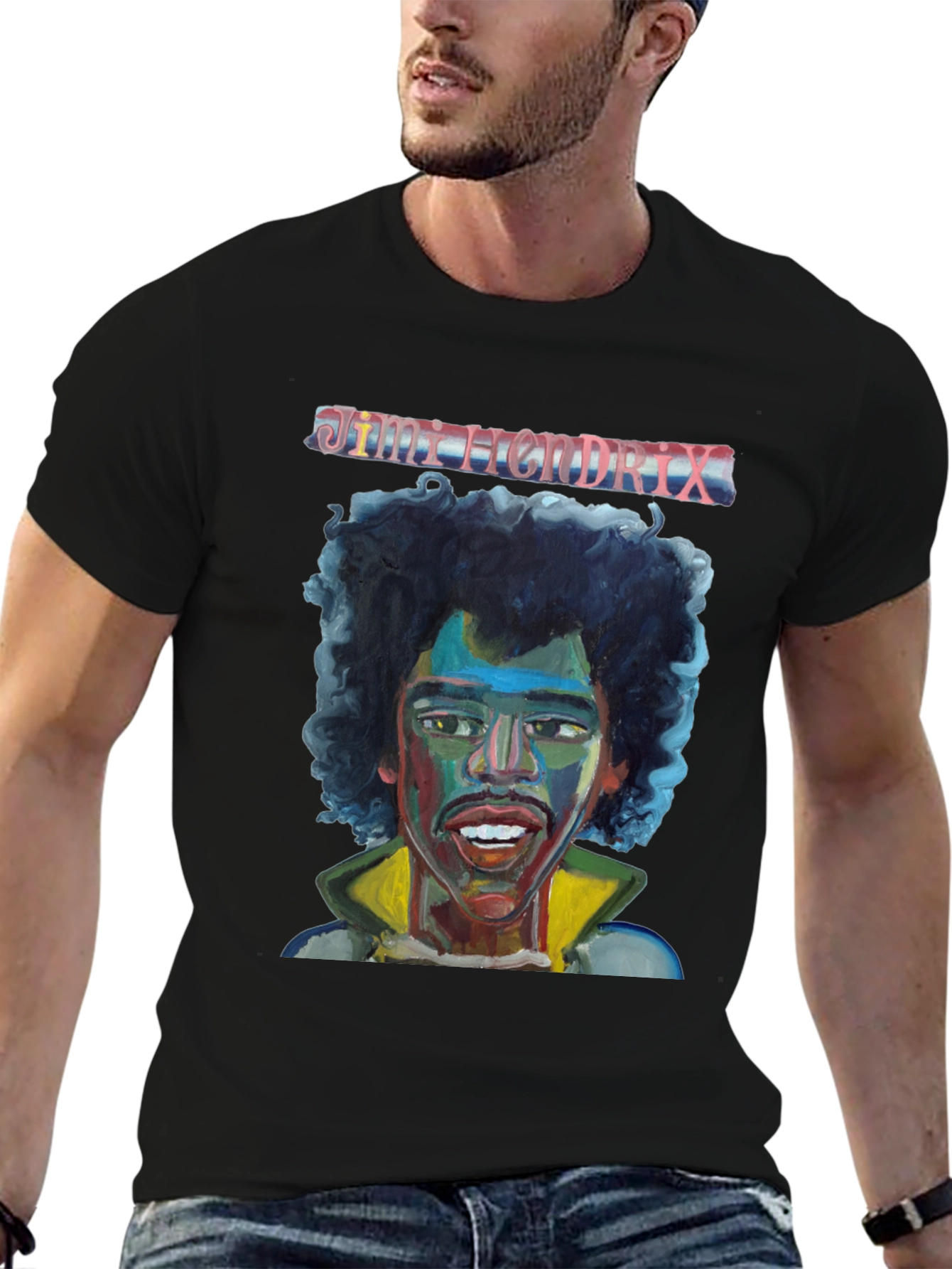 Black Jimi Hendrix Graphic Tee Black Cotton T-Shirt view 6