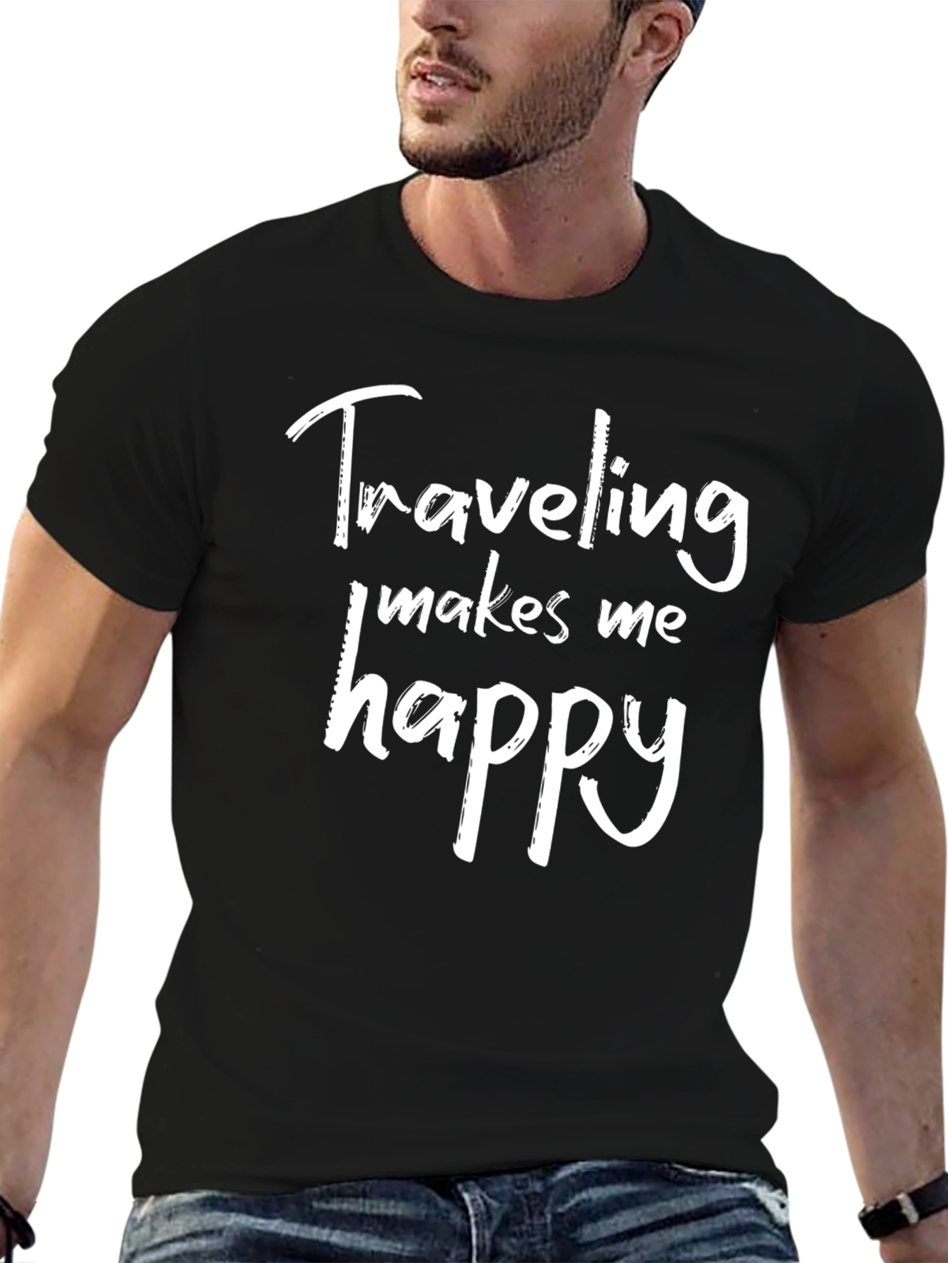 Black Traveling Makes Me Happy Tee view 6