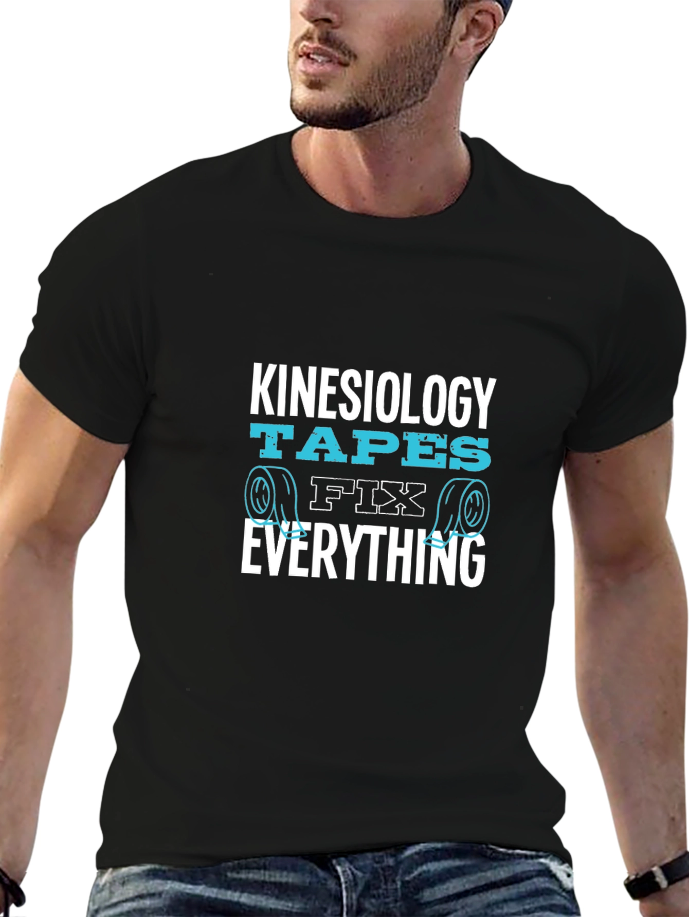 Black Kinesiology Tapes Fix Everything Black T-Shirt view 6