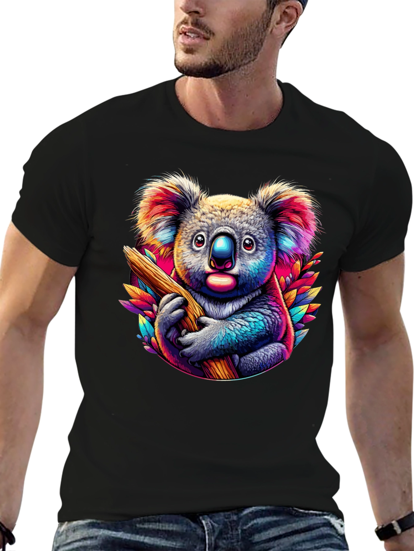Black Koala Bear Graphic T-Shirt - Vibrant Colors view 6