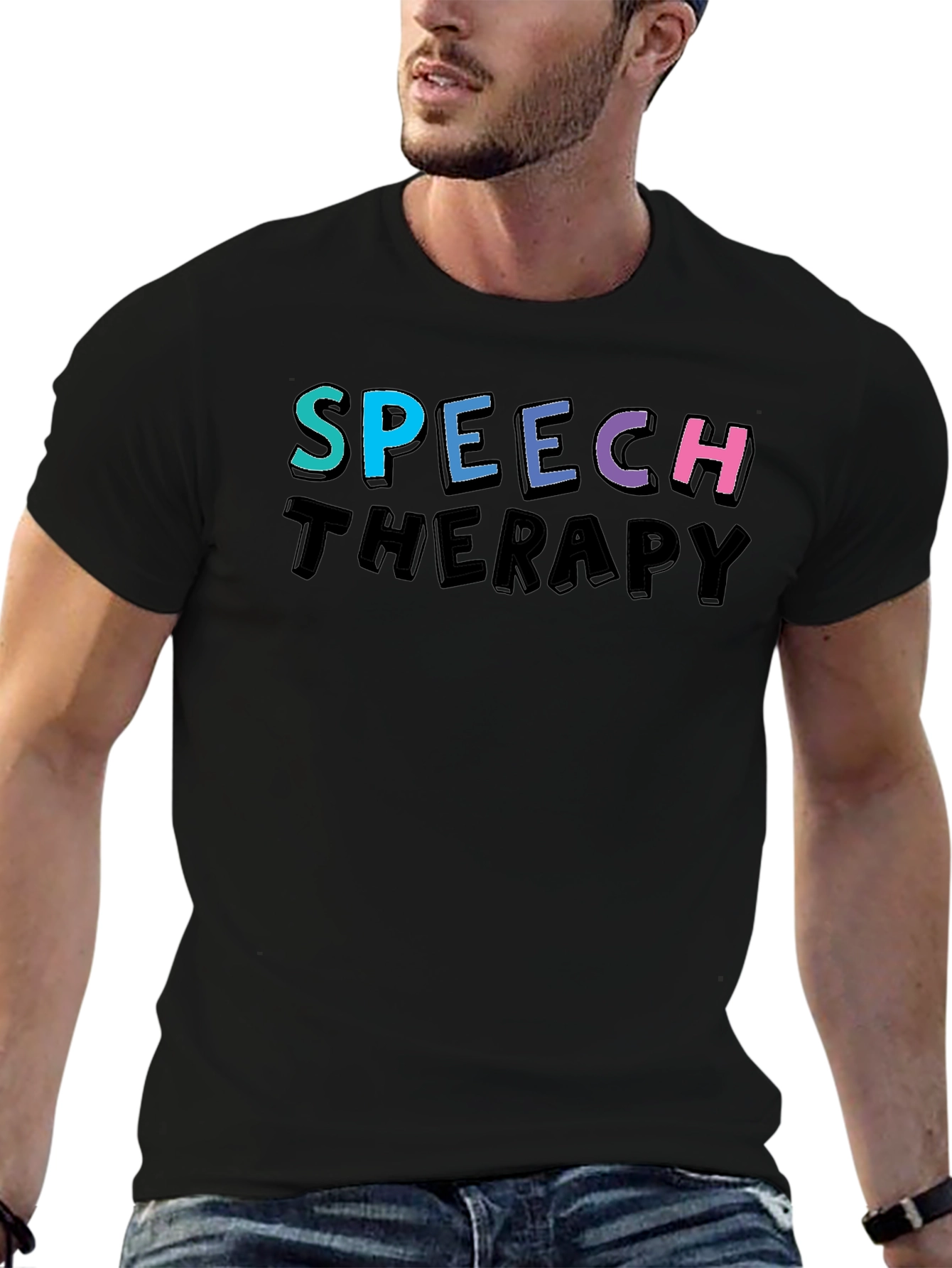 Black Speech Therapy T-Shirt - Colorful Graphic Tee view 6