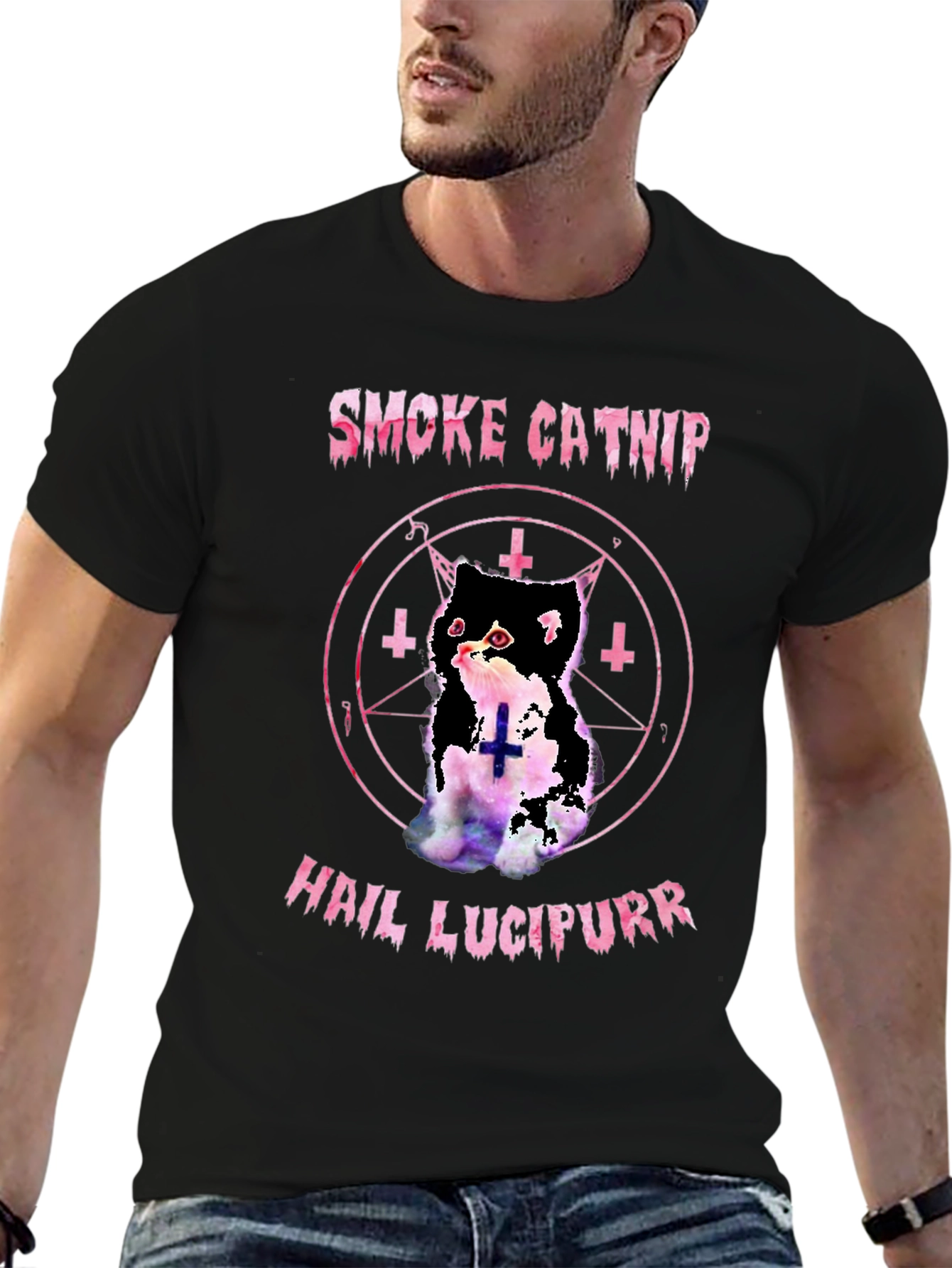 Black Smoke Catnip Hail Lucipurr Graphic T-Shirt view 6