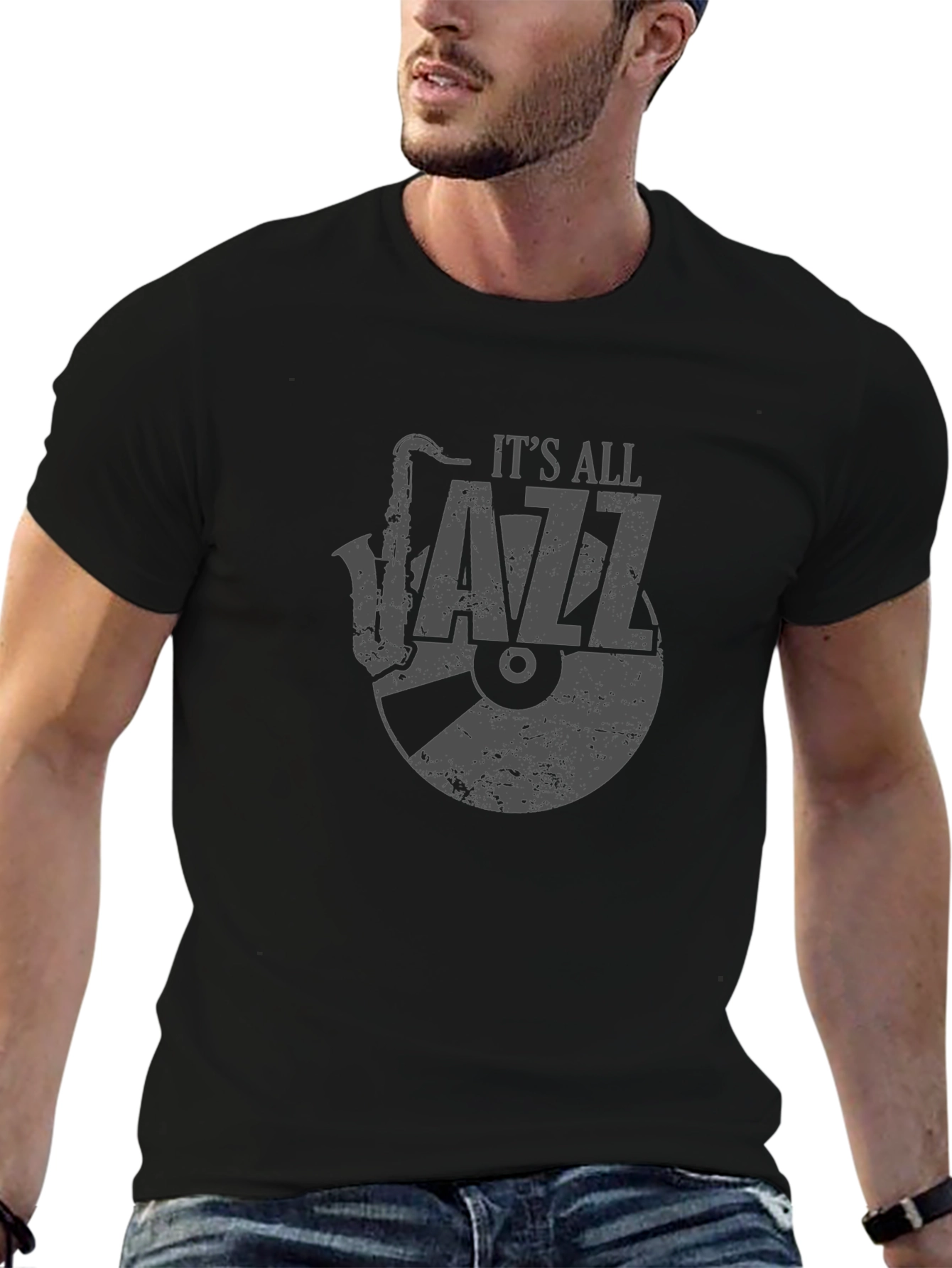 Black It's All Jazz Graphic Tee - Black Cotton T-Shirt view 6