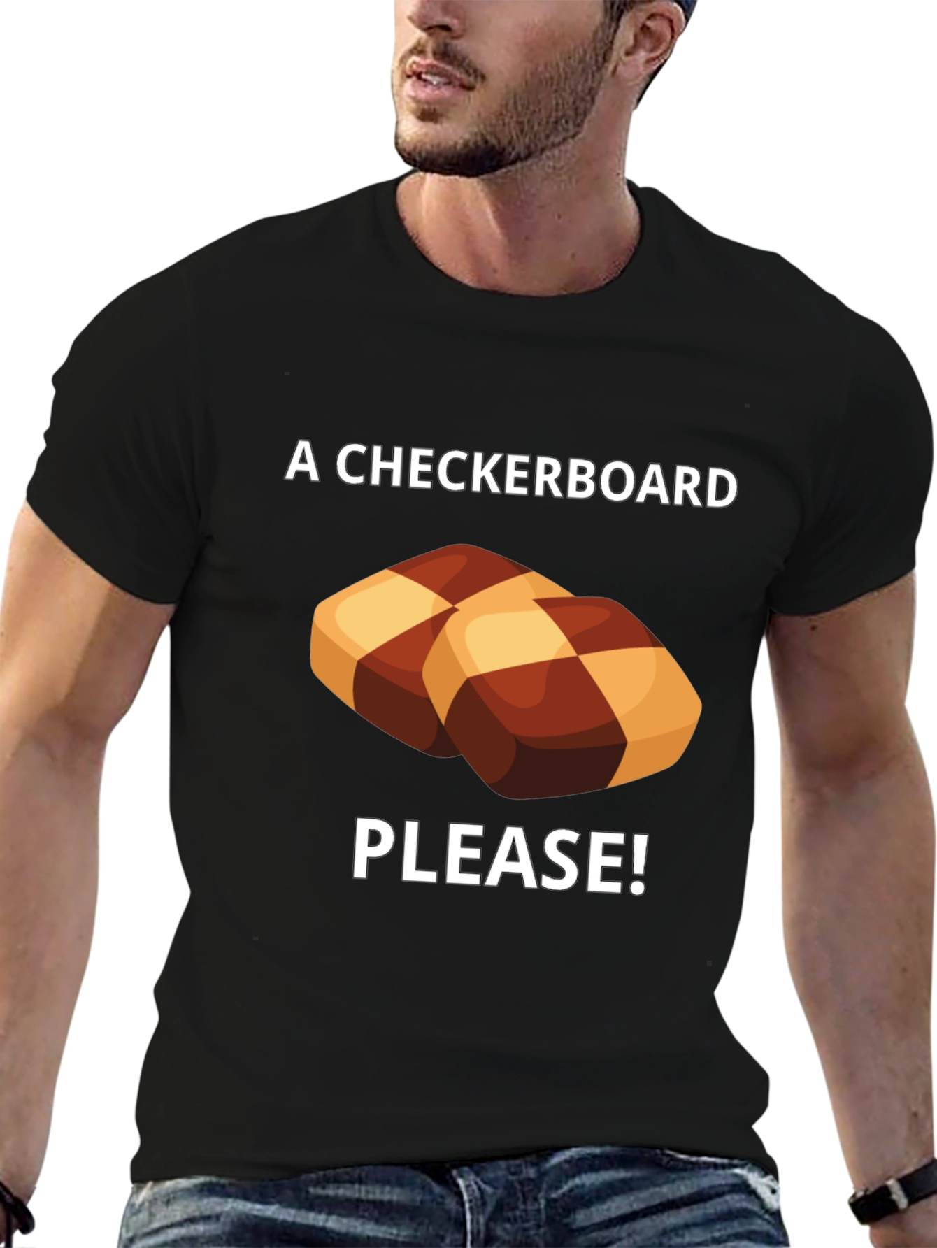 Black Checkerboard Cookie Please! Graphic Tee view 6