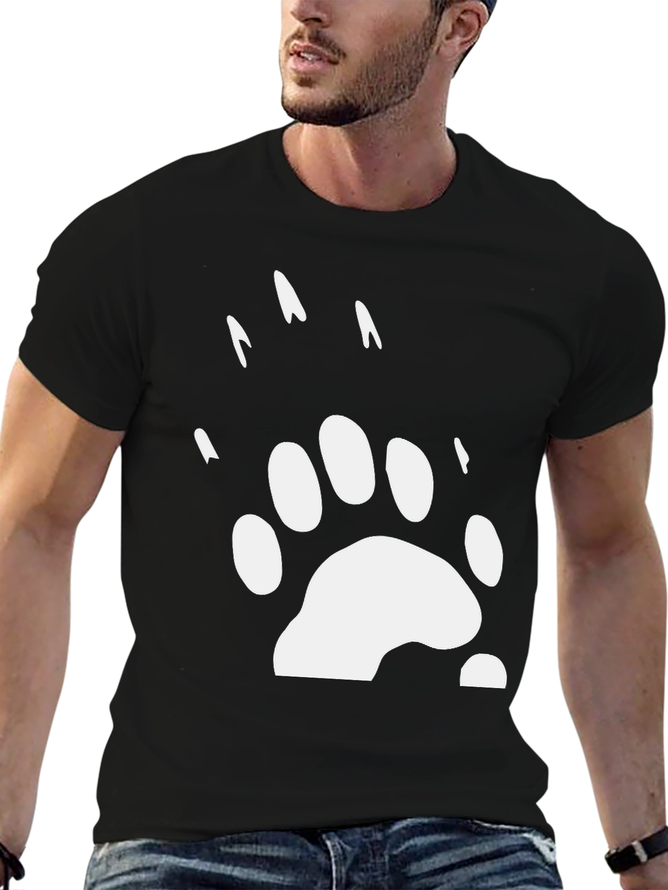 Black Bear Paw Print Graphic Tee - Black view 6