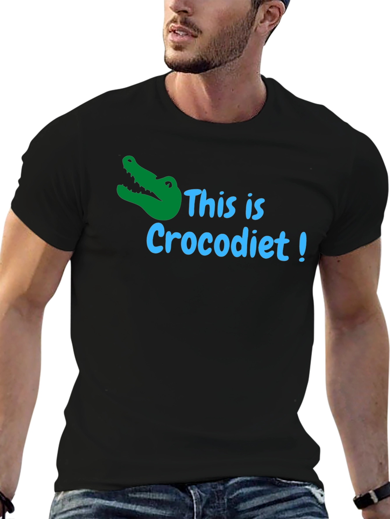 Black Crocodiet Funny T-Shirt - Black Cotton Tee view 6