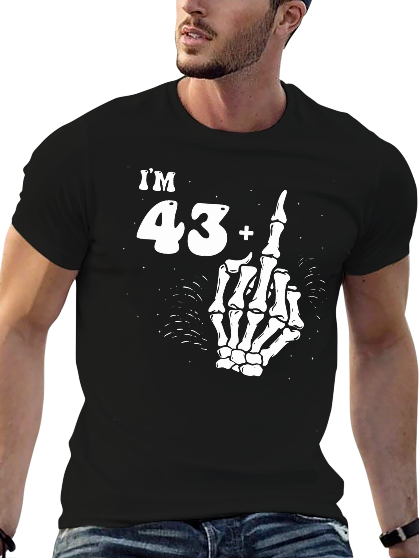 Black Funny 43+1 Skeleton Hand Graphic Tee view 6