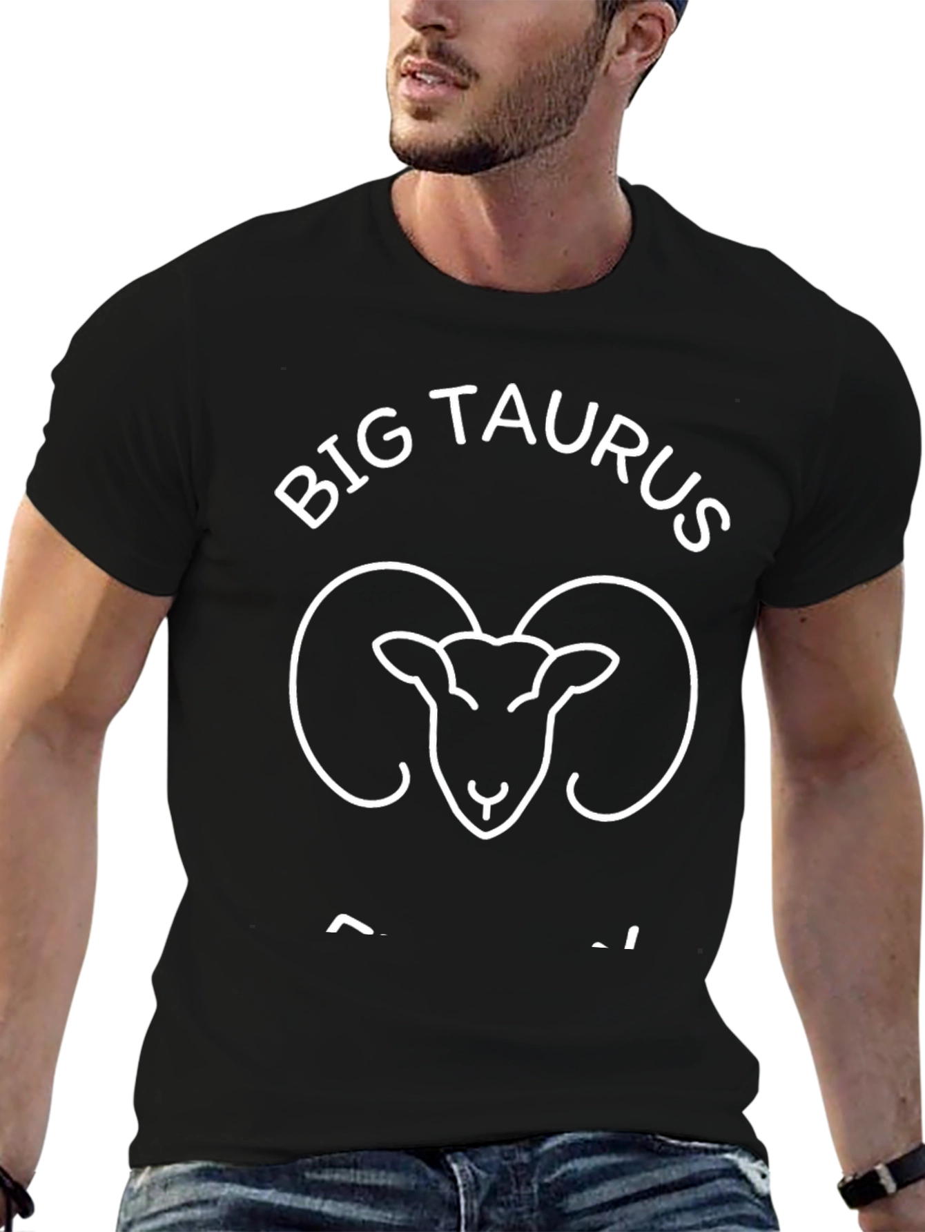 Black Big Taurus Zodiac Graphic Tee - Black Cotton T-Shirt view 6