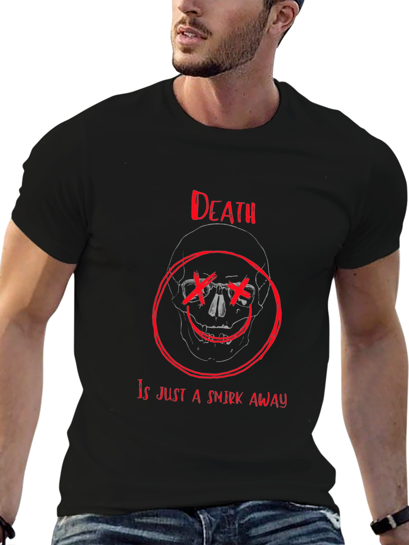 Black Death's Smirk Graphic T-Shirt - Black Crew Neck view 6