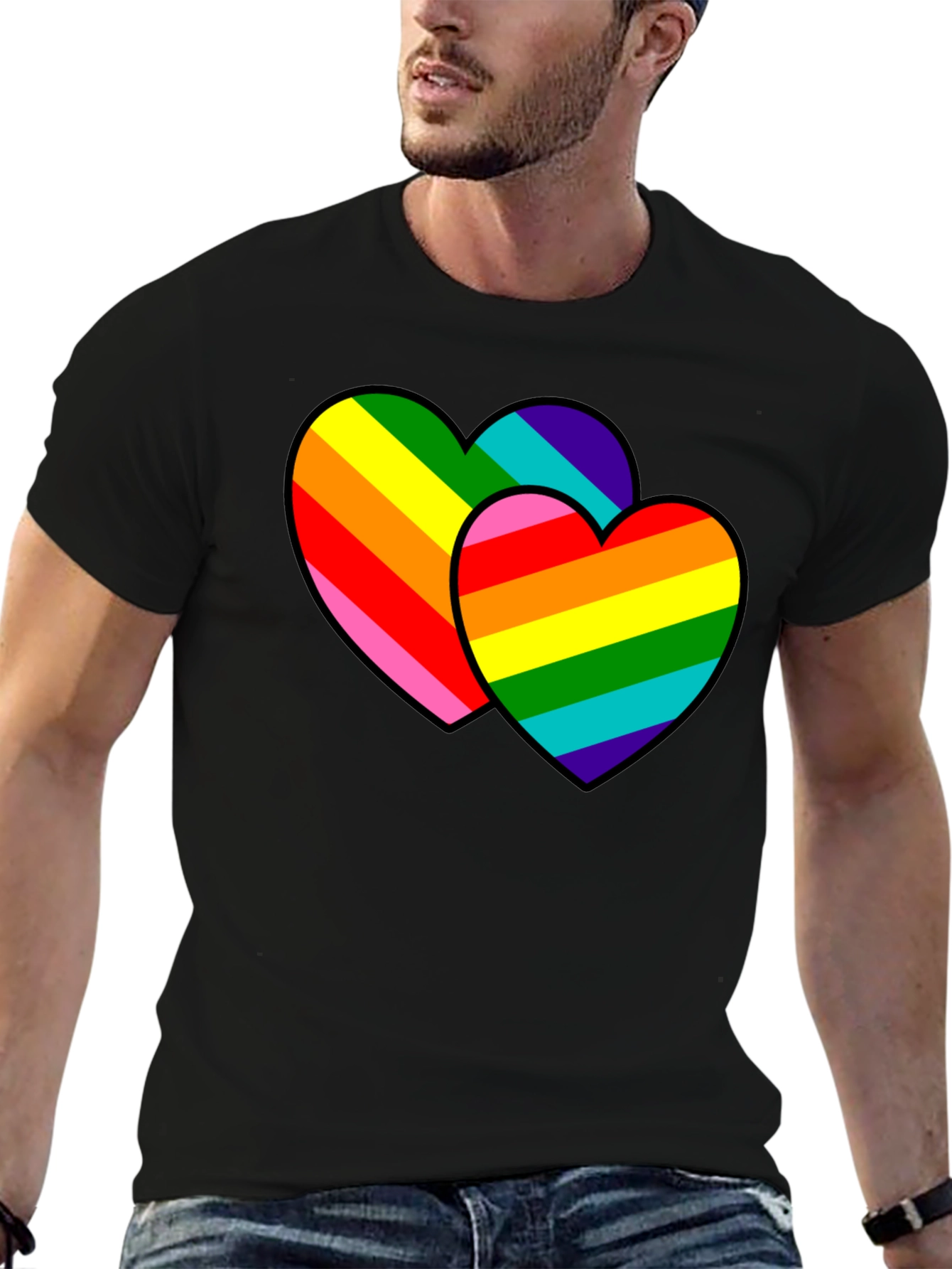 Black Rainbow Hearts Graphic Tee - Pride Love view 6