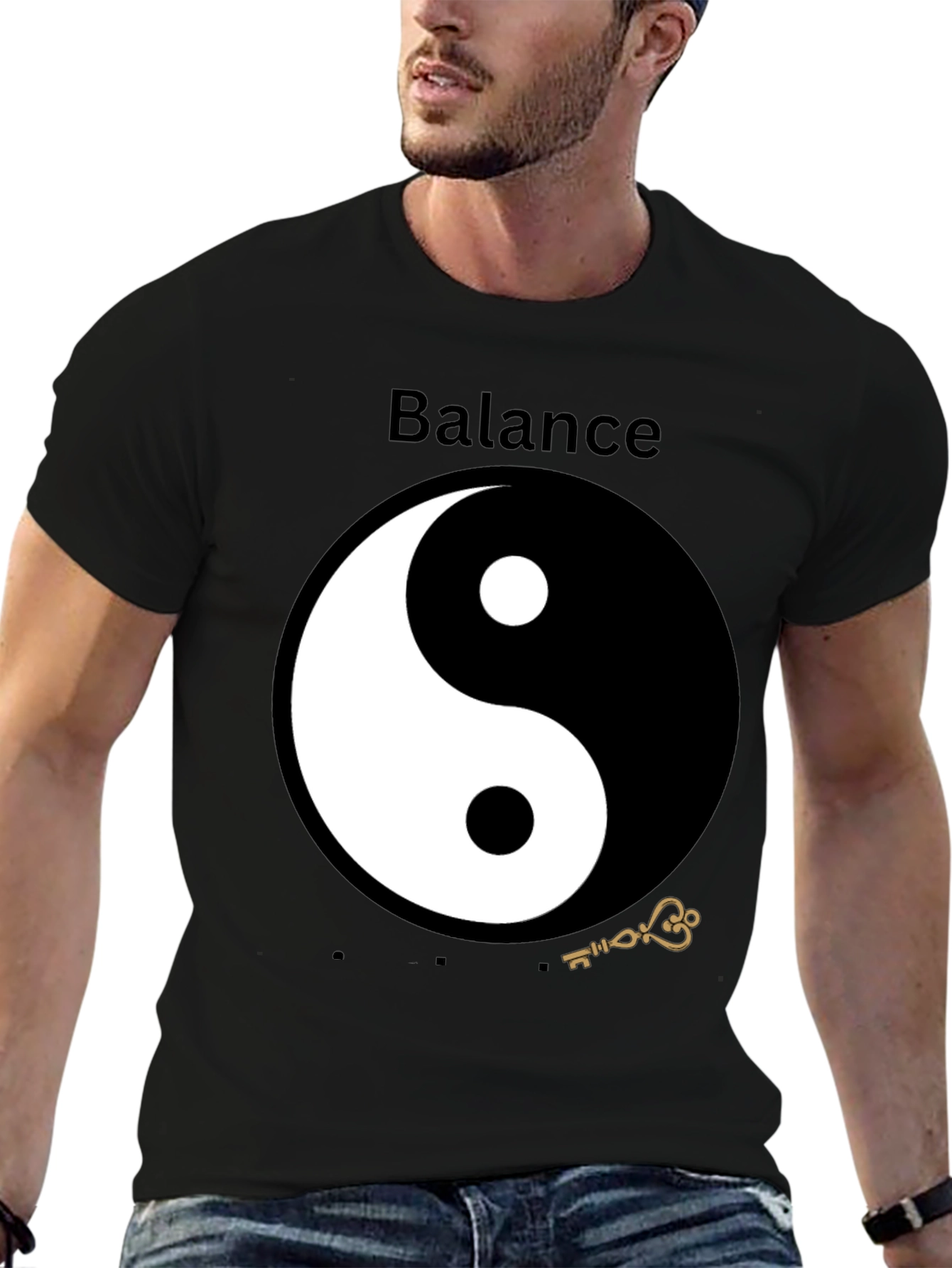 Black Yin Yang Balance Graphic Tee - Black T-Shirt view 6