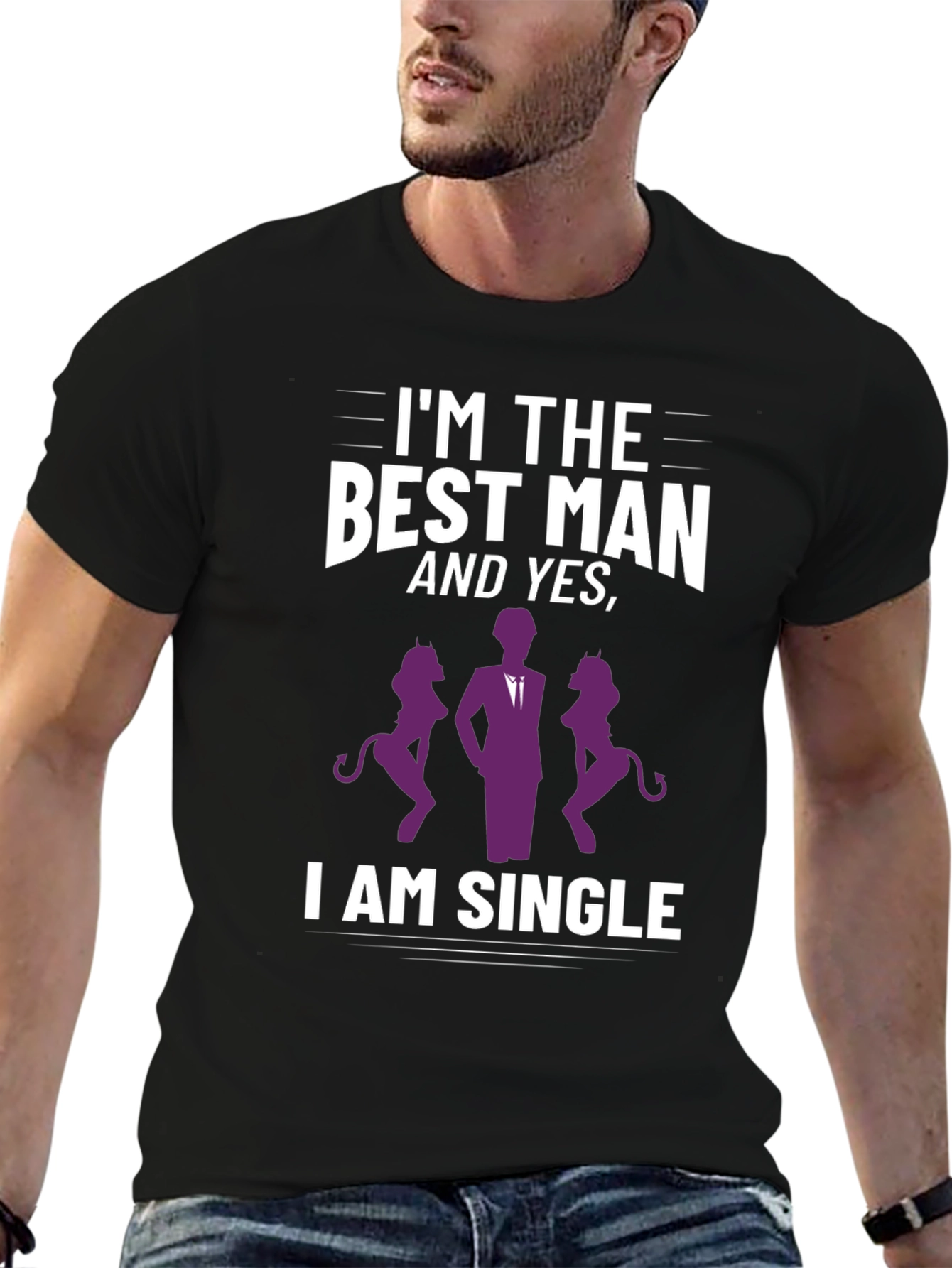 Black Best Man Single T-Shirt Funny Bachelor Party Tee view 6